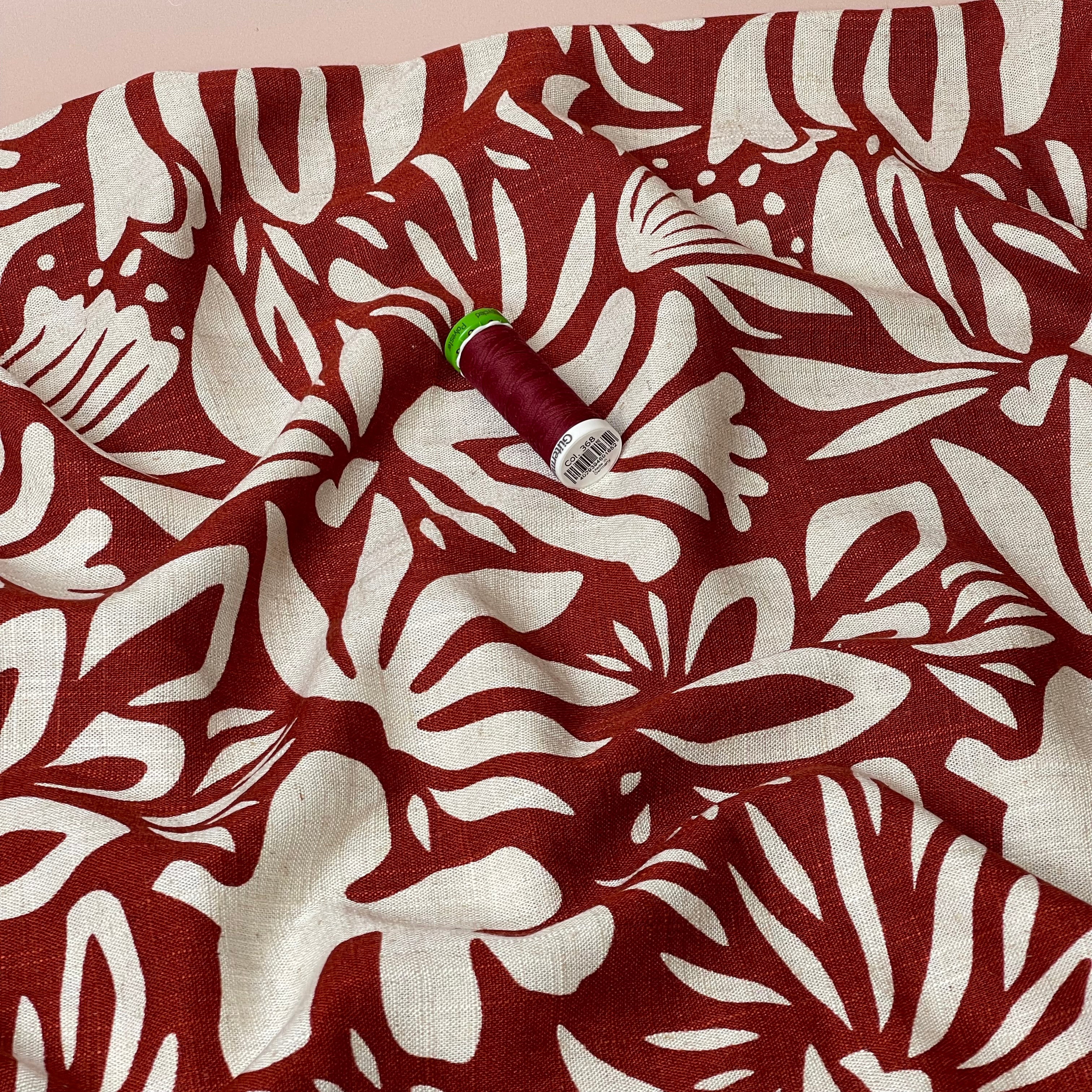 Graphic Plants Burnt Orange Viscose Linen Fabric