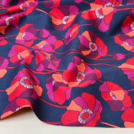 Graphic Poppies on Navy Viscose Cotton Fabric
