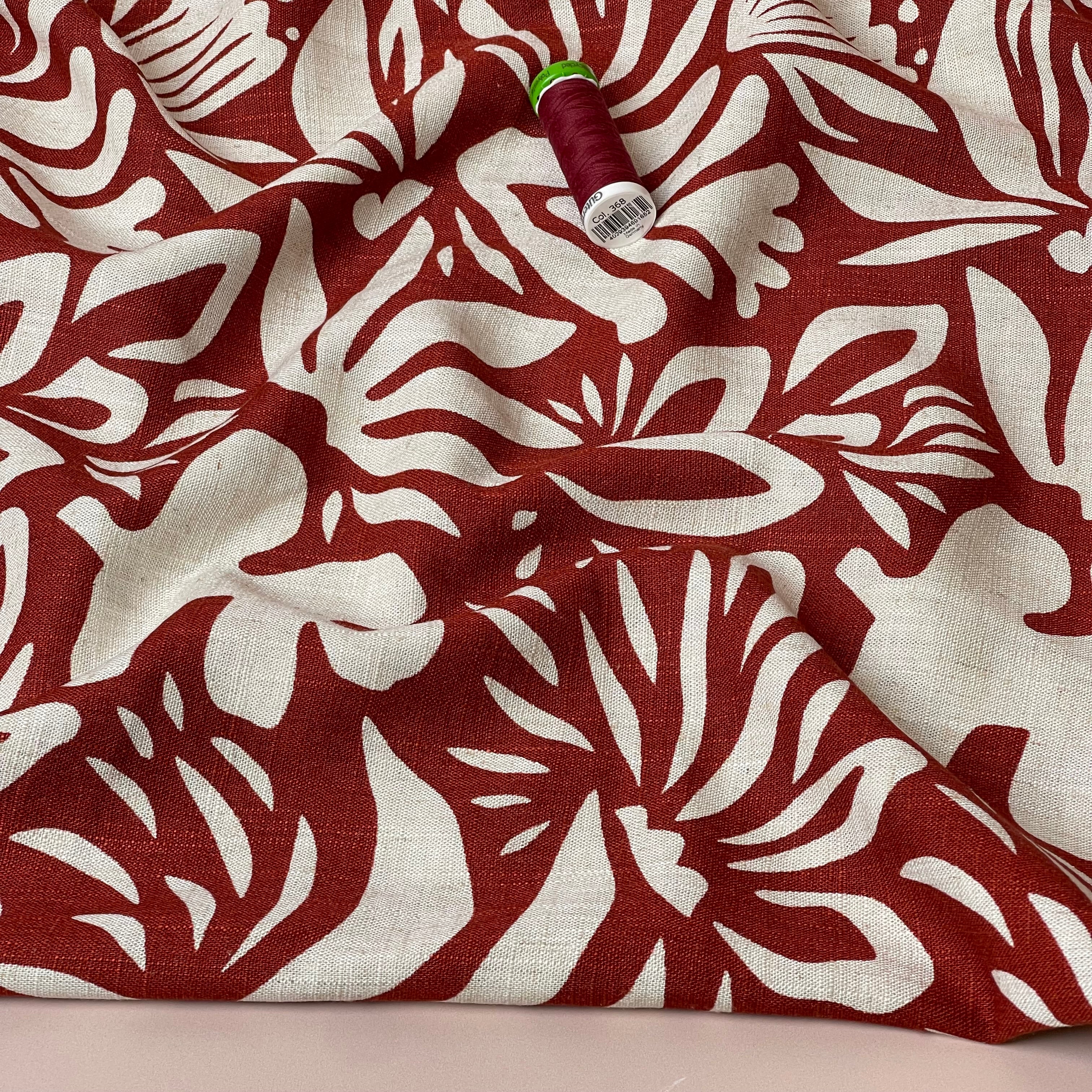 Graphic Plants Burnt Orange Viscose Linen Fabric