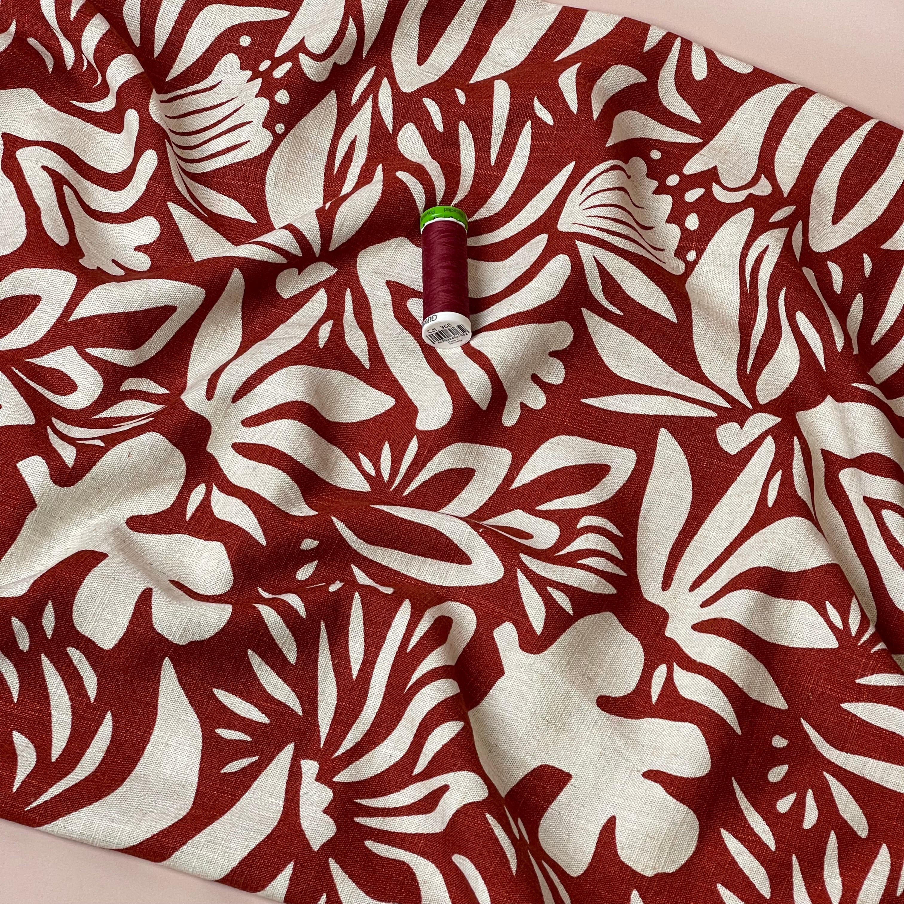 Graphic Plants Burnt Orange Viscose Linen Fabric