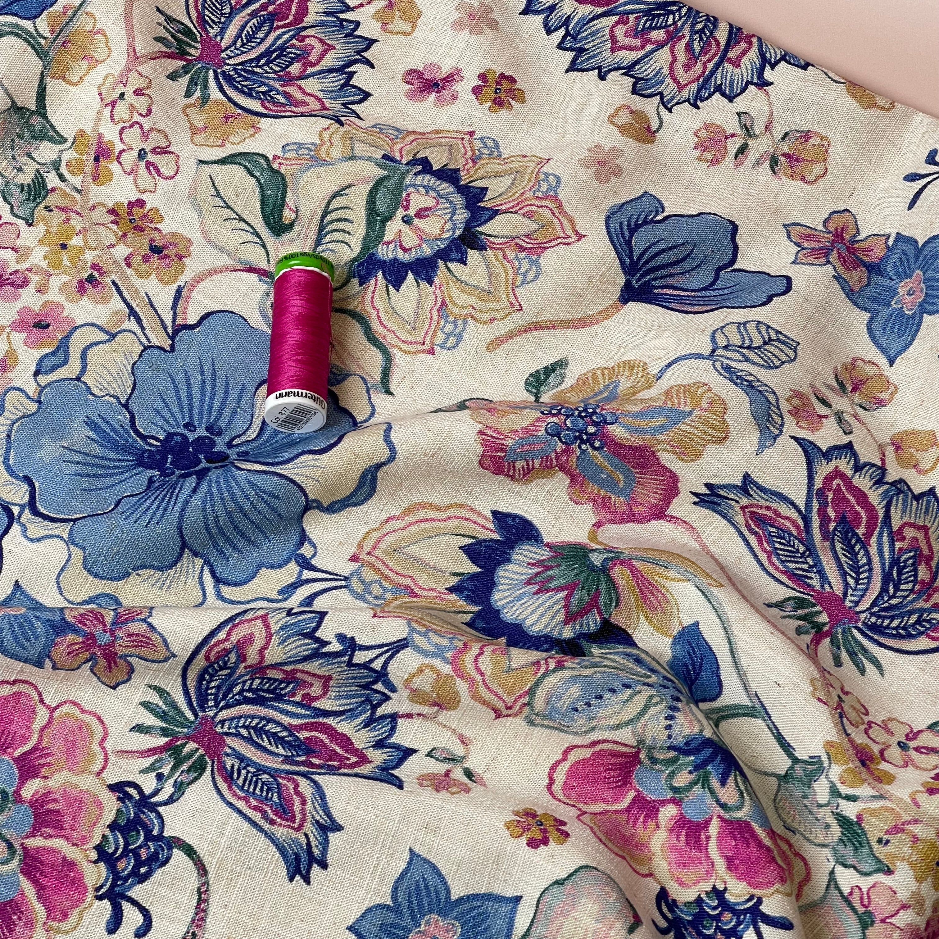 Henna Flowers Summer Viscose Linen Fabric