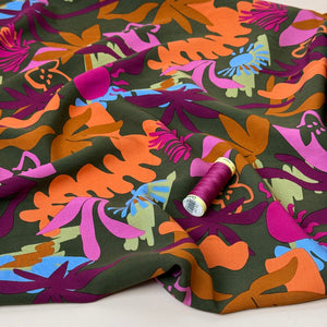 Autumn Resort on Khaki LENZING™ ECOVERO™ Viscose Fabric
