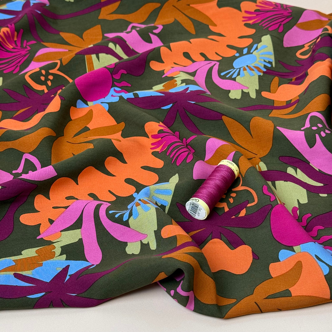 Autumn Resort on Khaki LENZING™ ECOVERO™ Viscose Fabric