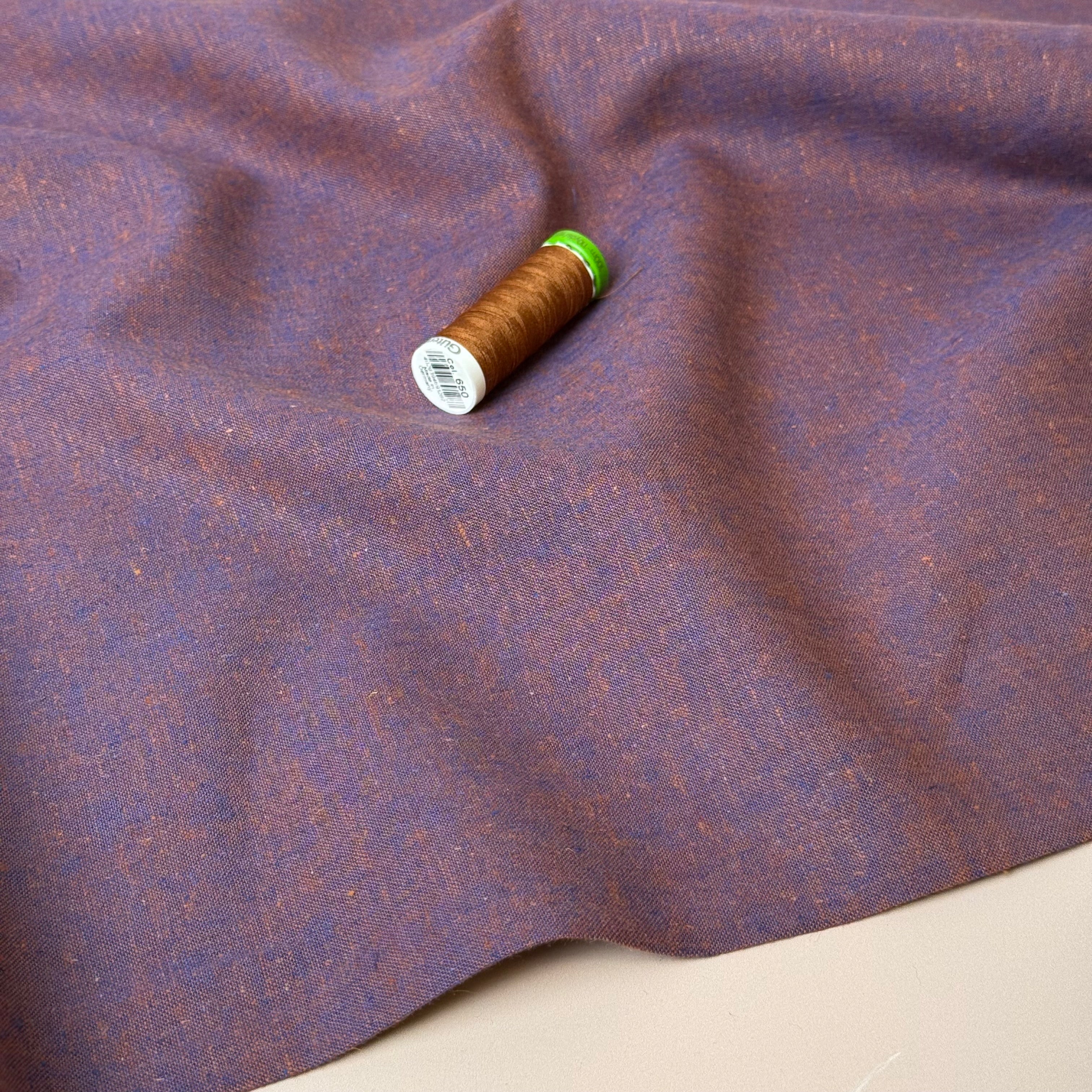 Yarn Dyed Melange Linen Cotton Fabric in Purple and Copper
