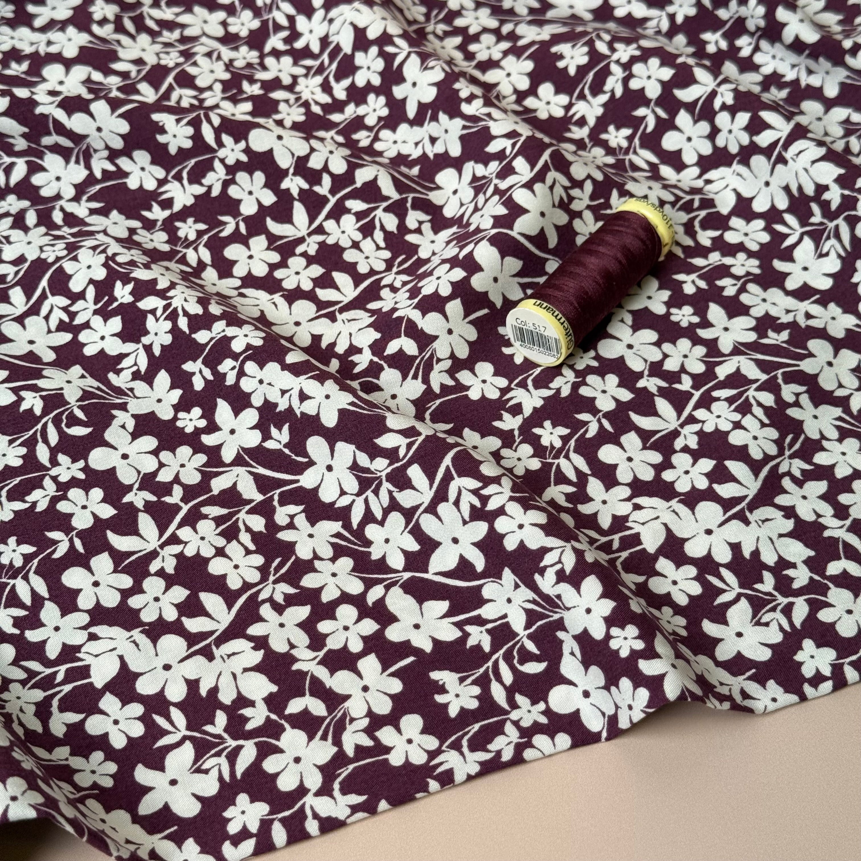 Plum Florals Viscose Fabric