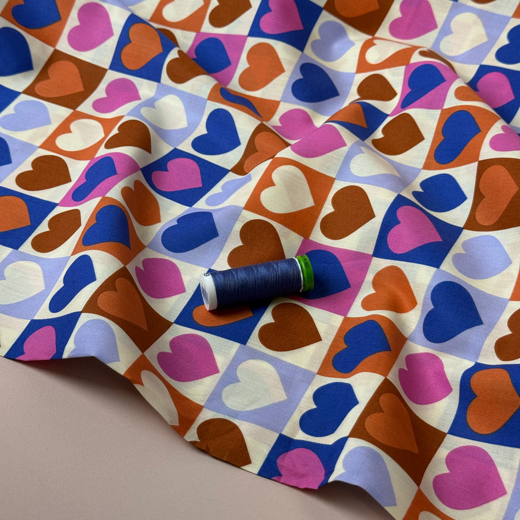 Hearts Off-White Cotton Poplin Fabric