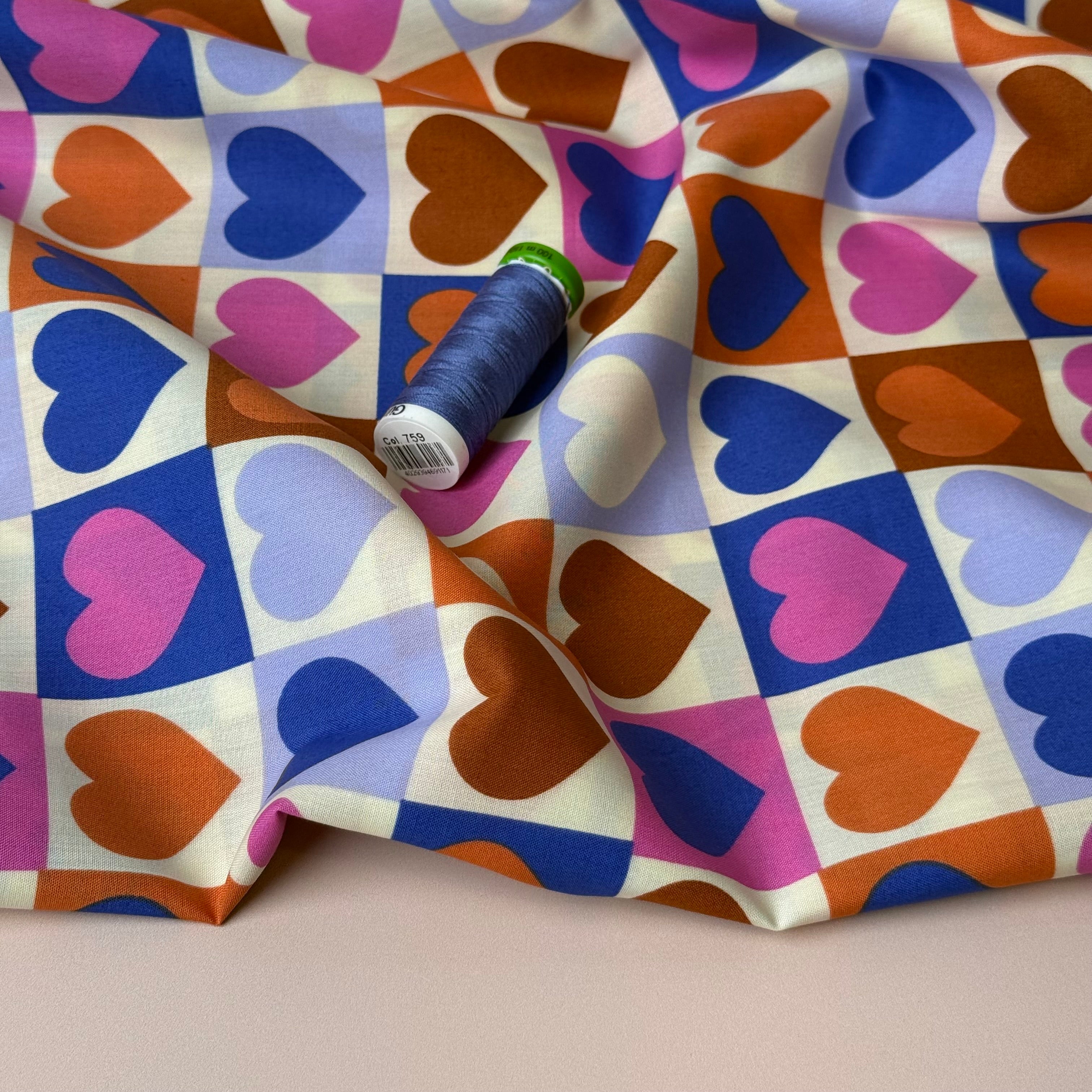 Hearts Off-White Cotton Poplin Fabric