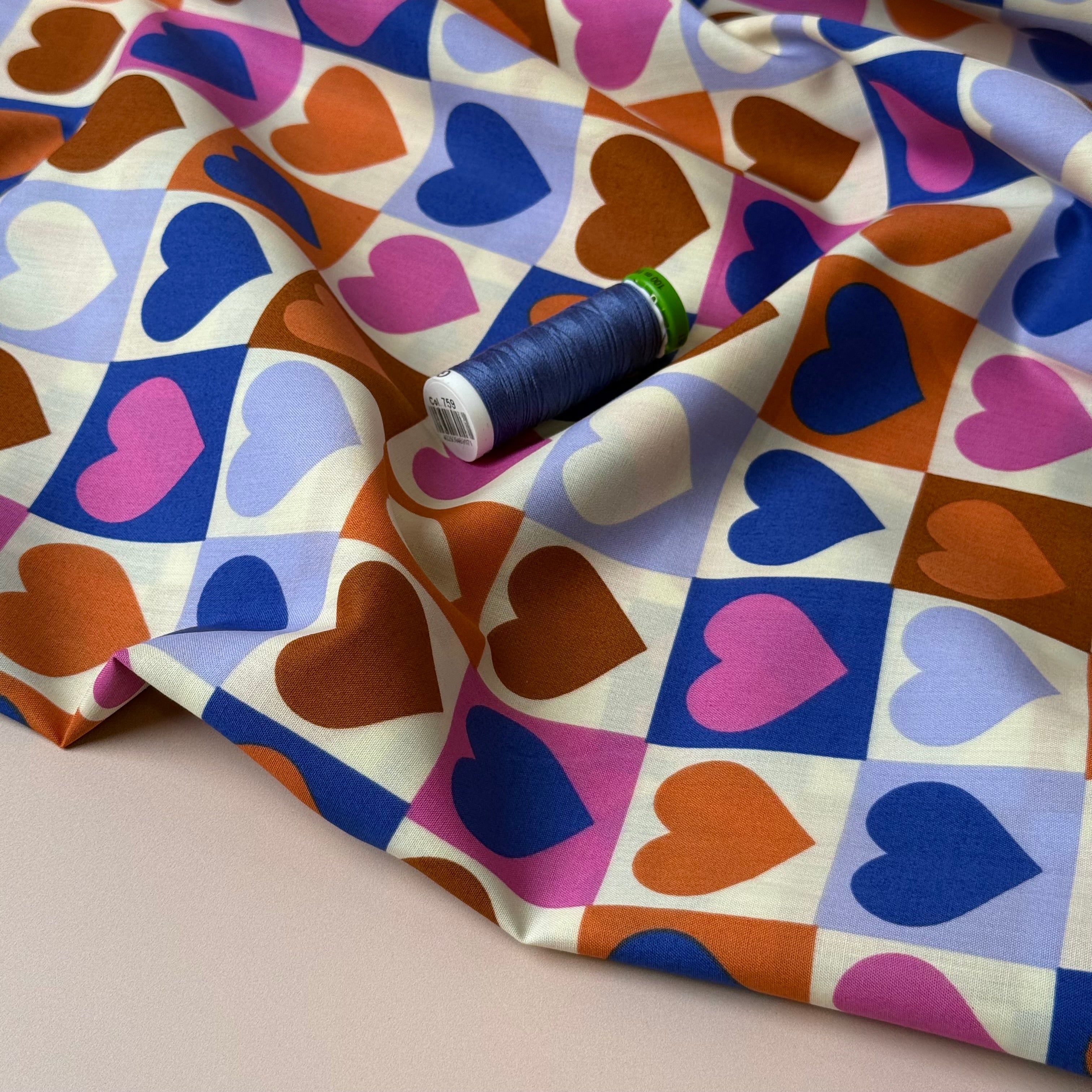 Hearts Off-White Cotton Poplin Fabric