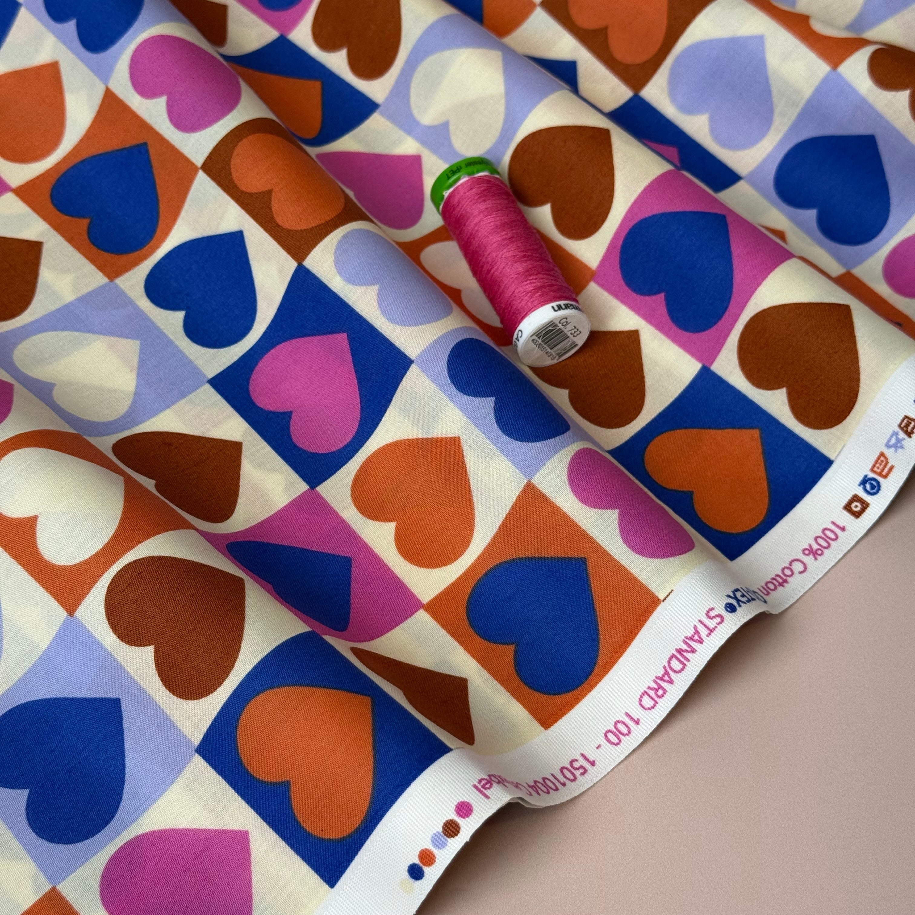 Hearts Off-White Cotton Poplin Fabric