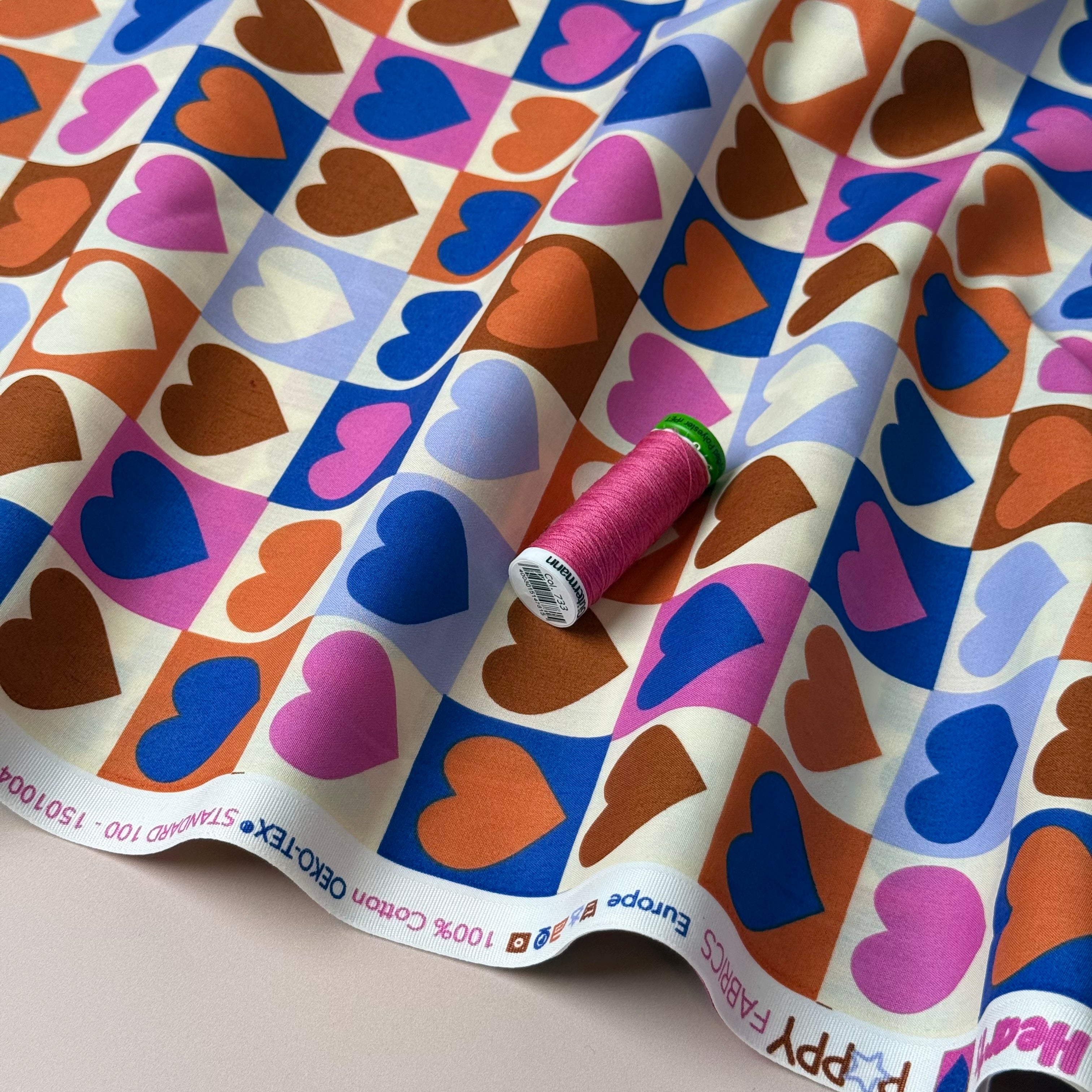 Hearts Off-White Cotton Poplin Fabric