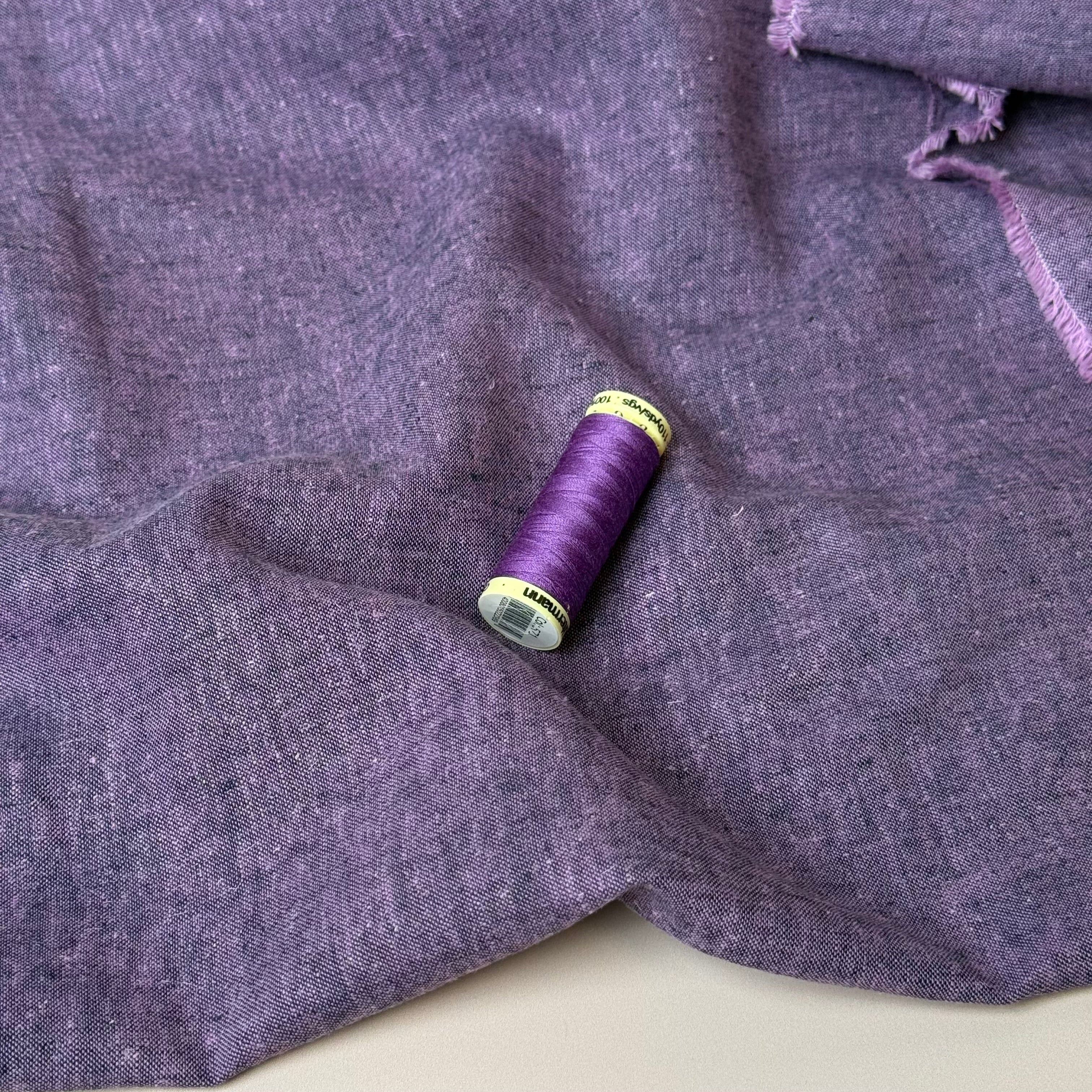 Yarn Dyed Melange Linen Cotton Fabric in Navy and Pink