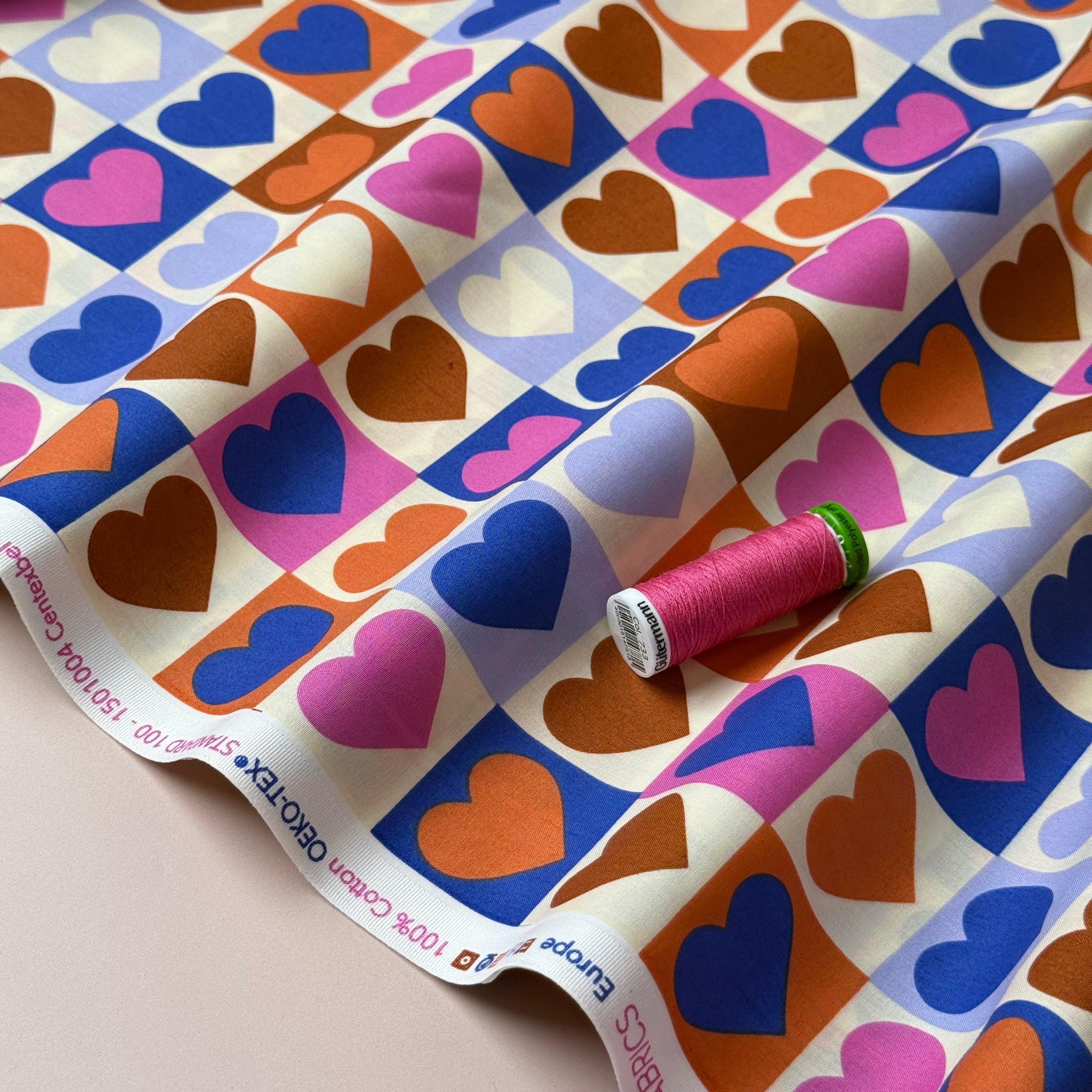 Hearts Off-White Cotton Poplin Fabric