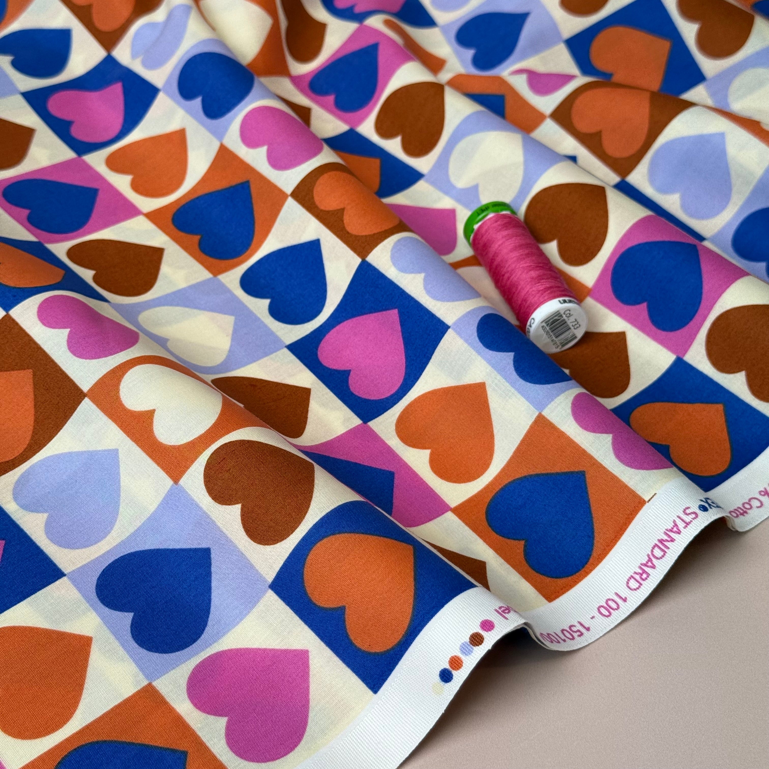 Hearts Off-White Cotton Poplin Fabric