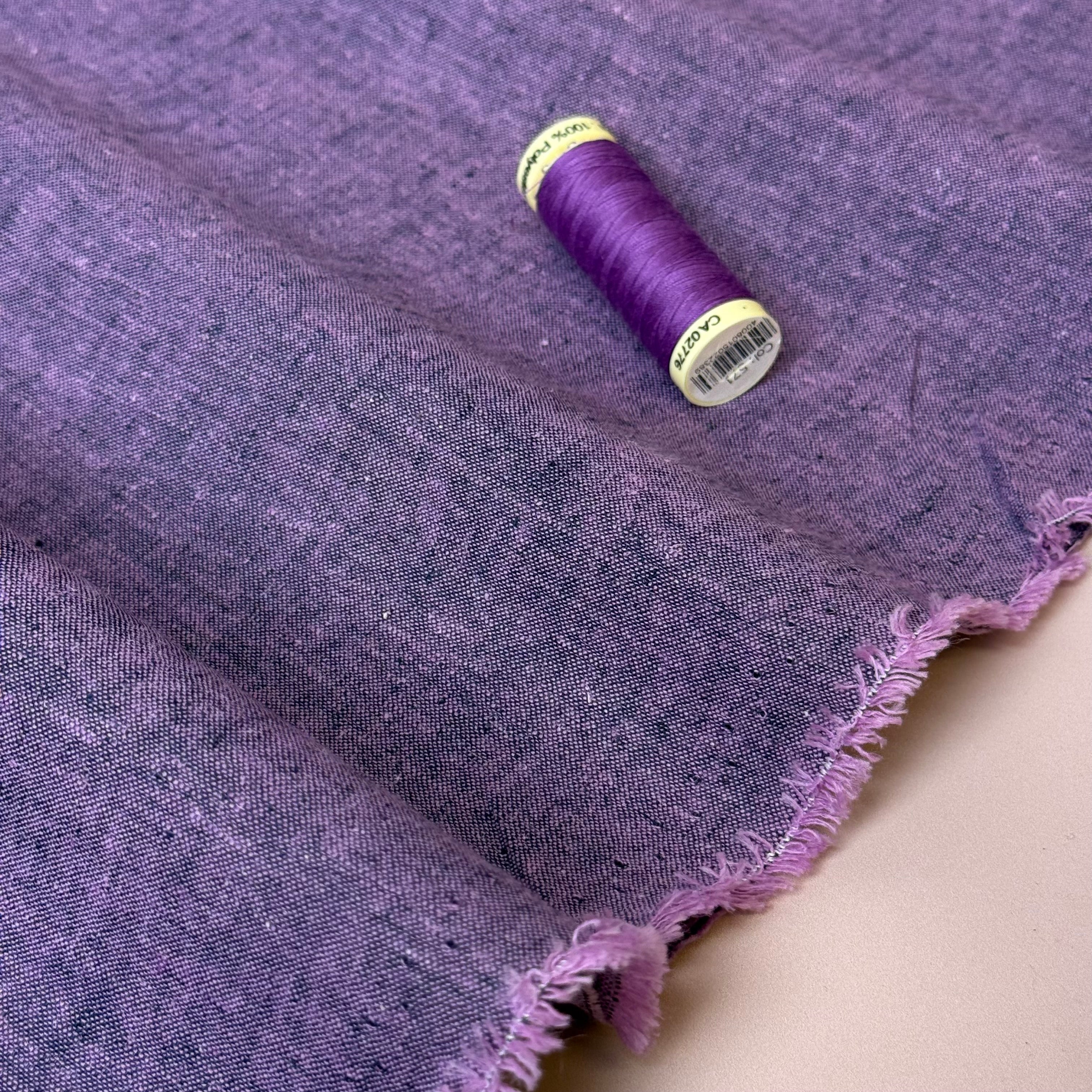 Yarn Dyed Melange Linen Cotton Fabric in Navy and Pink