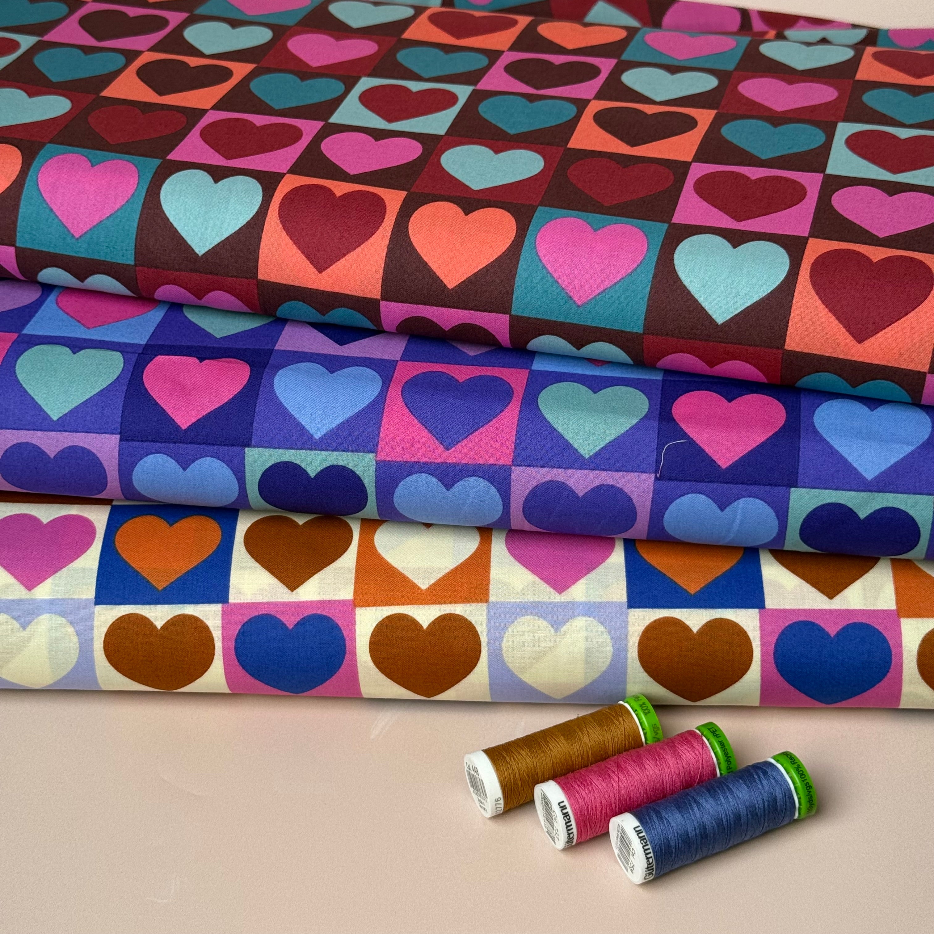 Hearts Off-White Cotton Poplin Fabric