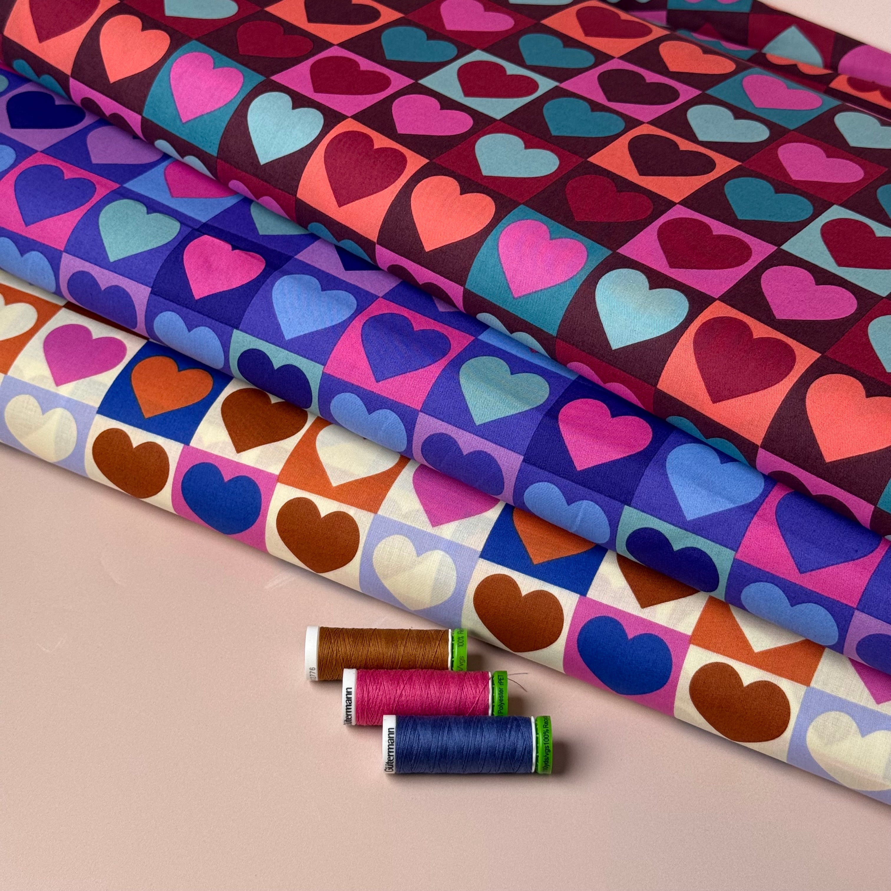 Hearts on Mahogany Cotton Poplin Fabric