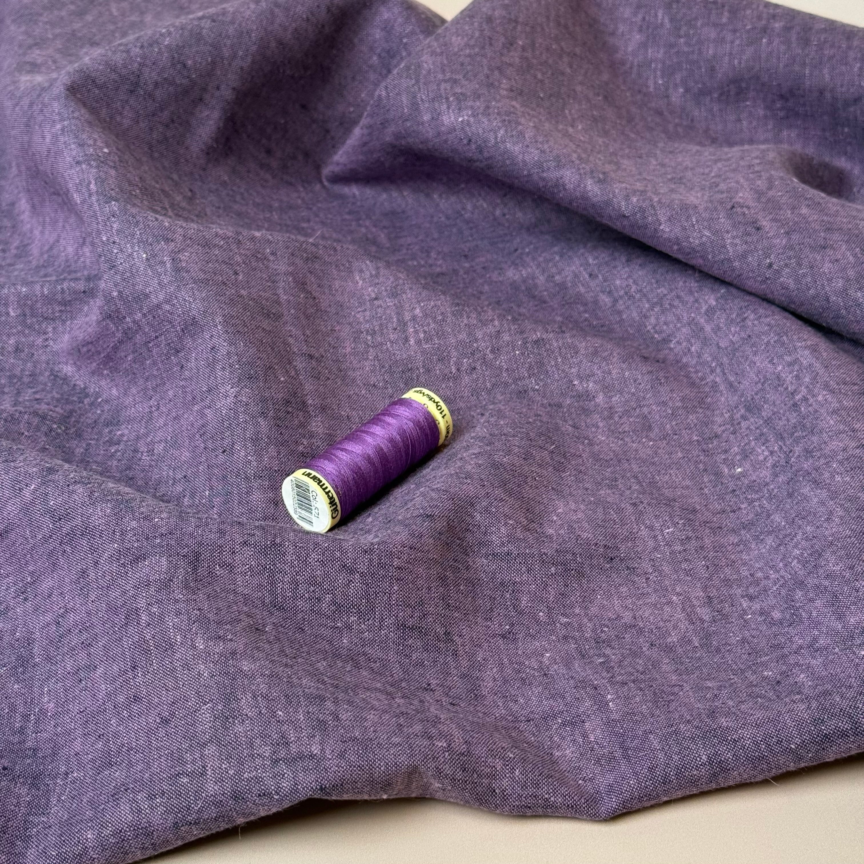 Yarn Dyed Melange Linen Cotton Fabric in Navy and Pink