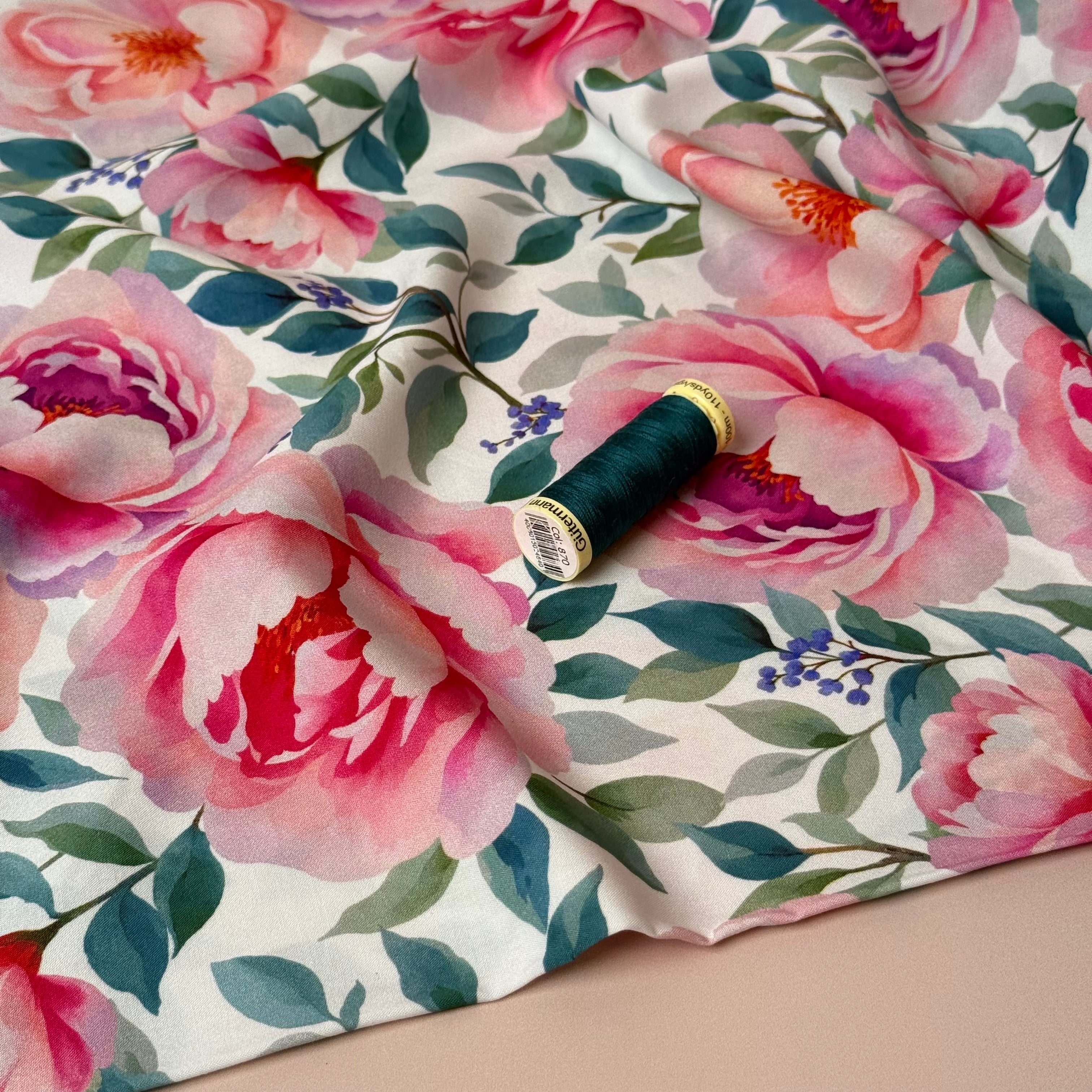 REMNANT 1.04 Metres - Rose Garden Viscose Fabric