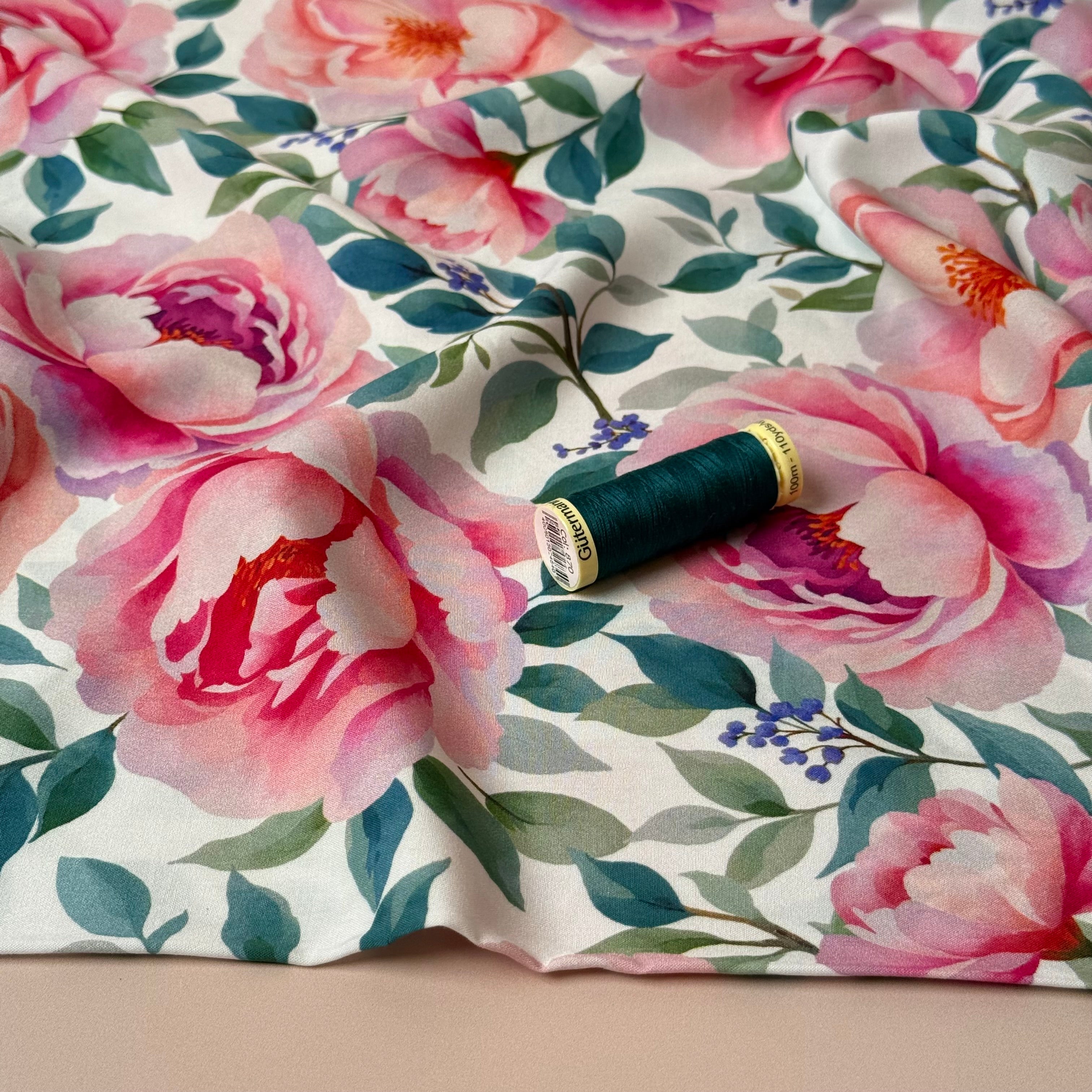 REMNANT 1.04 Metres - Rose Garden Viscose Fabric
