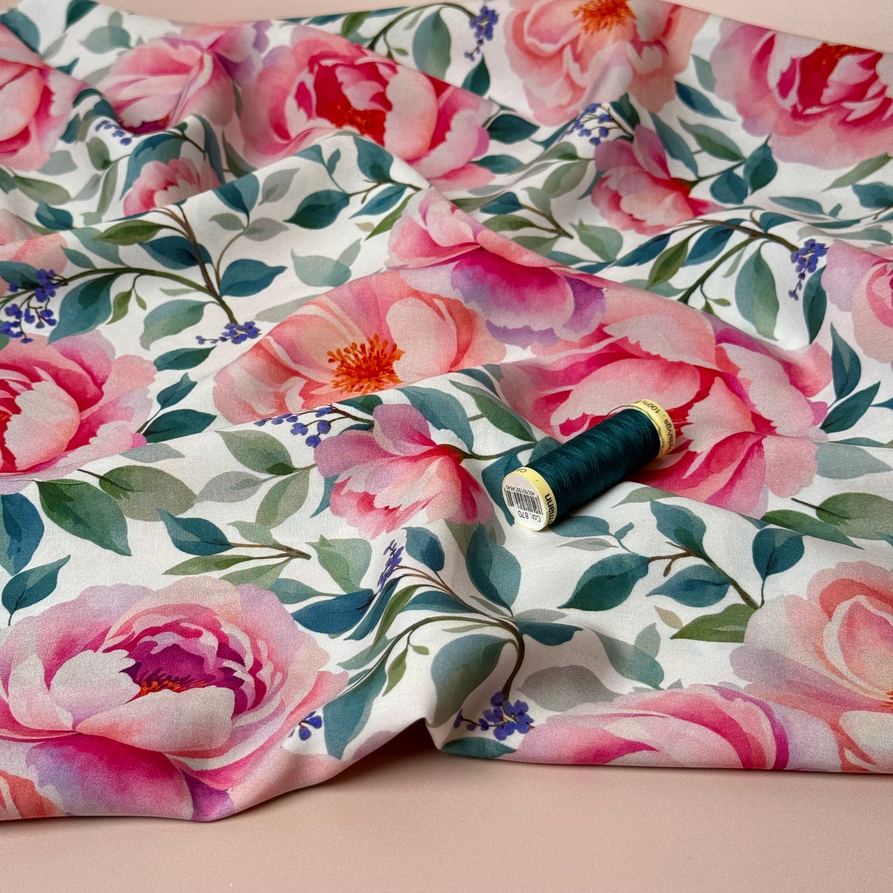 REMNANT 1.04 Metres - Rose Garden Viscose Fabric