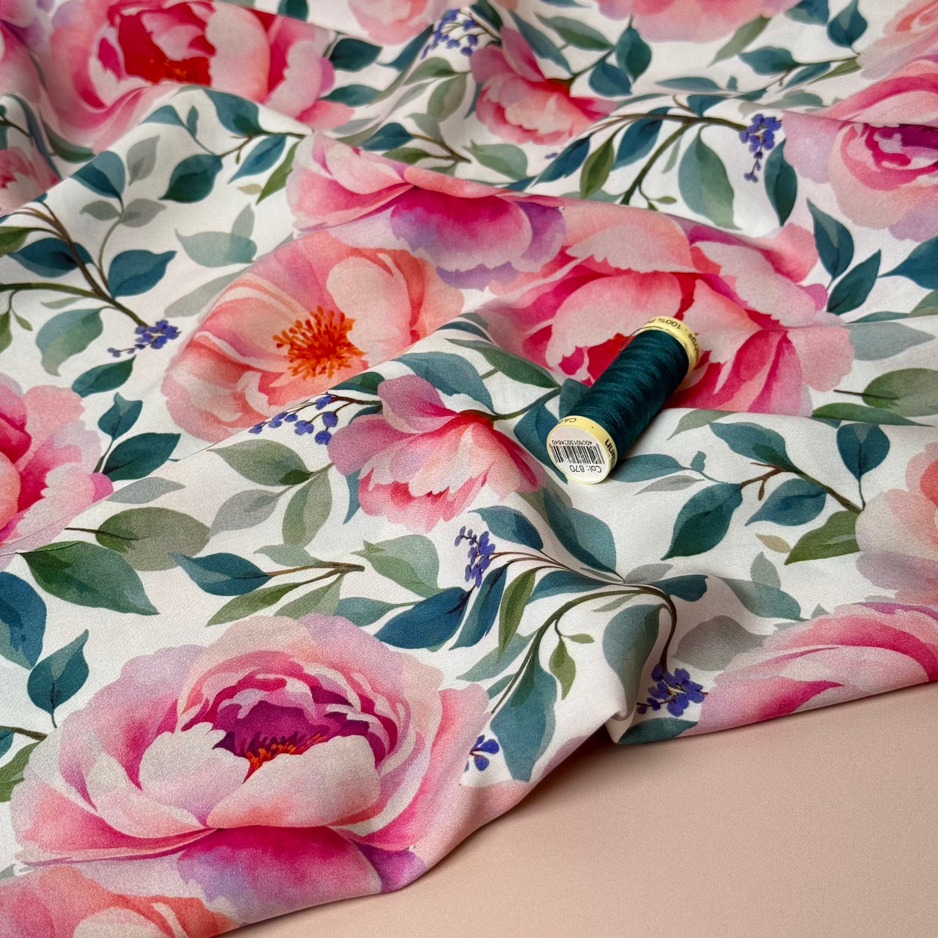 REMNANT 1.04 Metres - Rose Garden Viscose Fabric