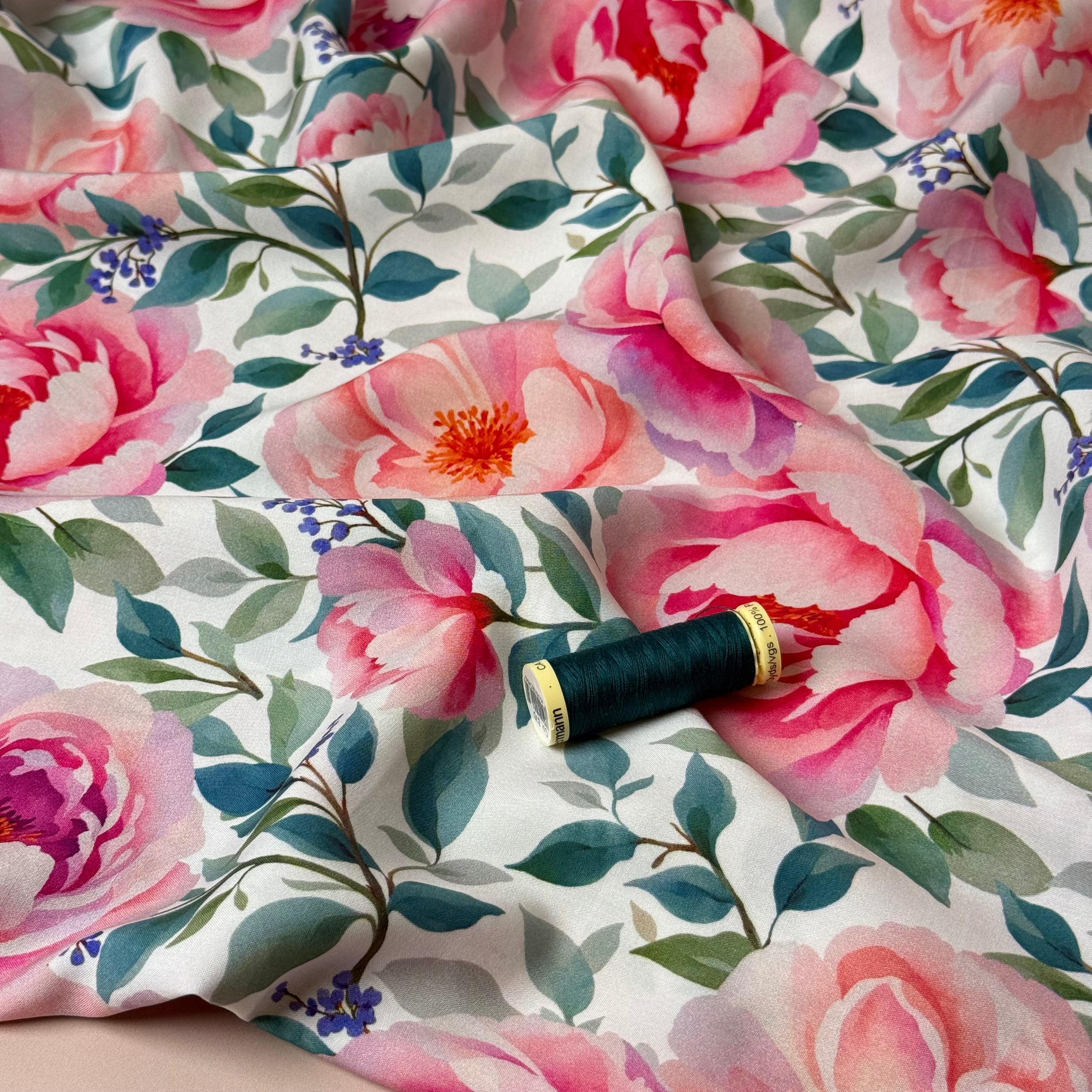 REMNANT 1.04 Metres - Rose Garden Viscose Fabric