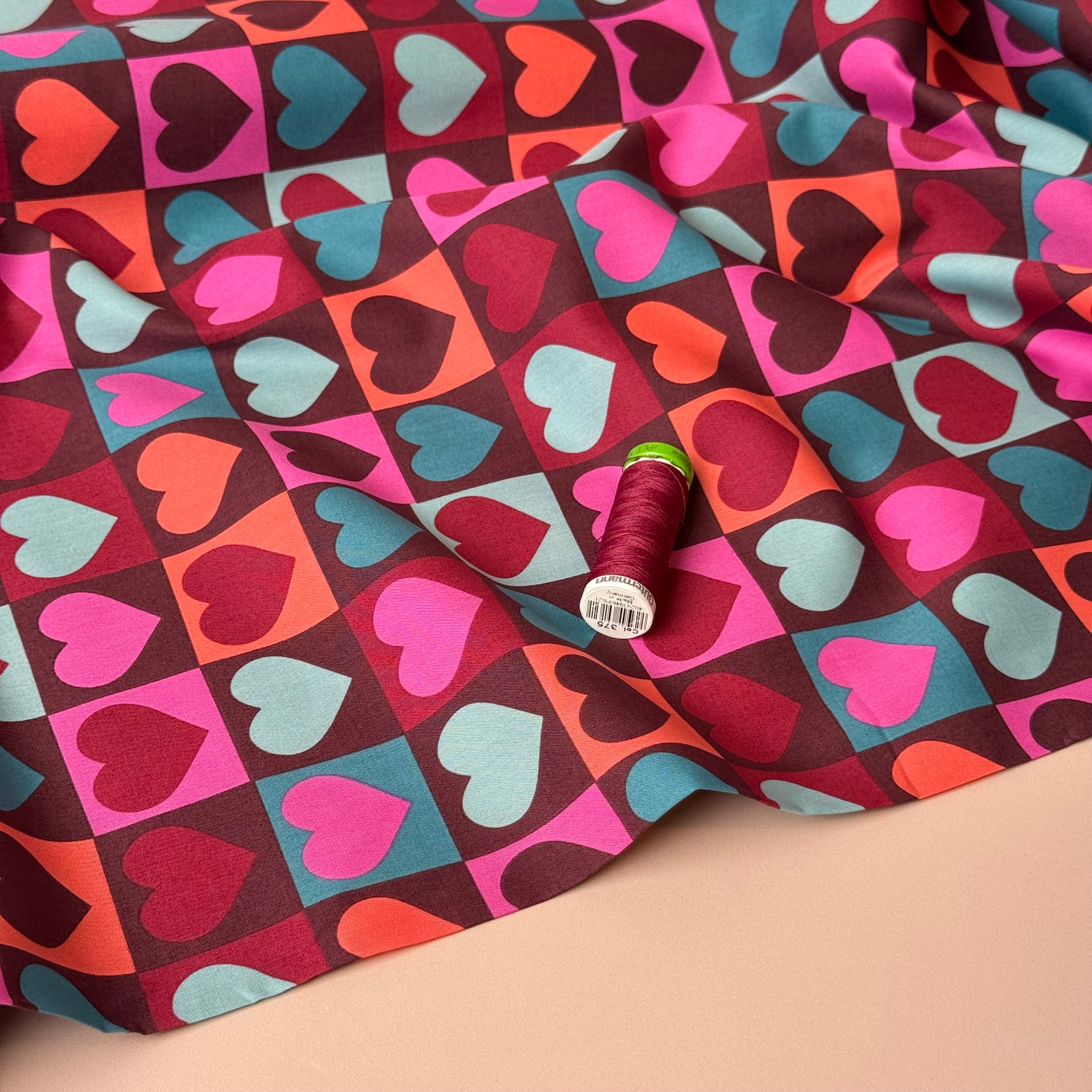 Hearts on Mahogany Cotton Poplin Fabric