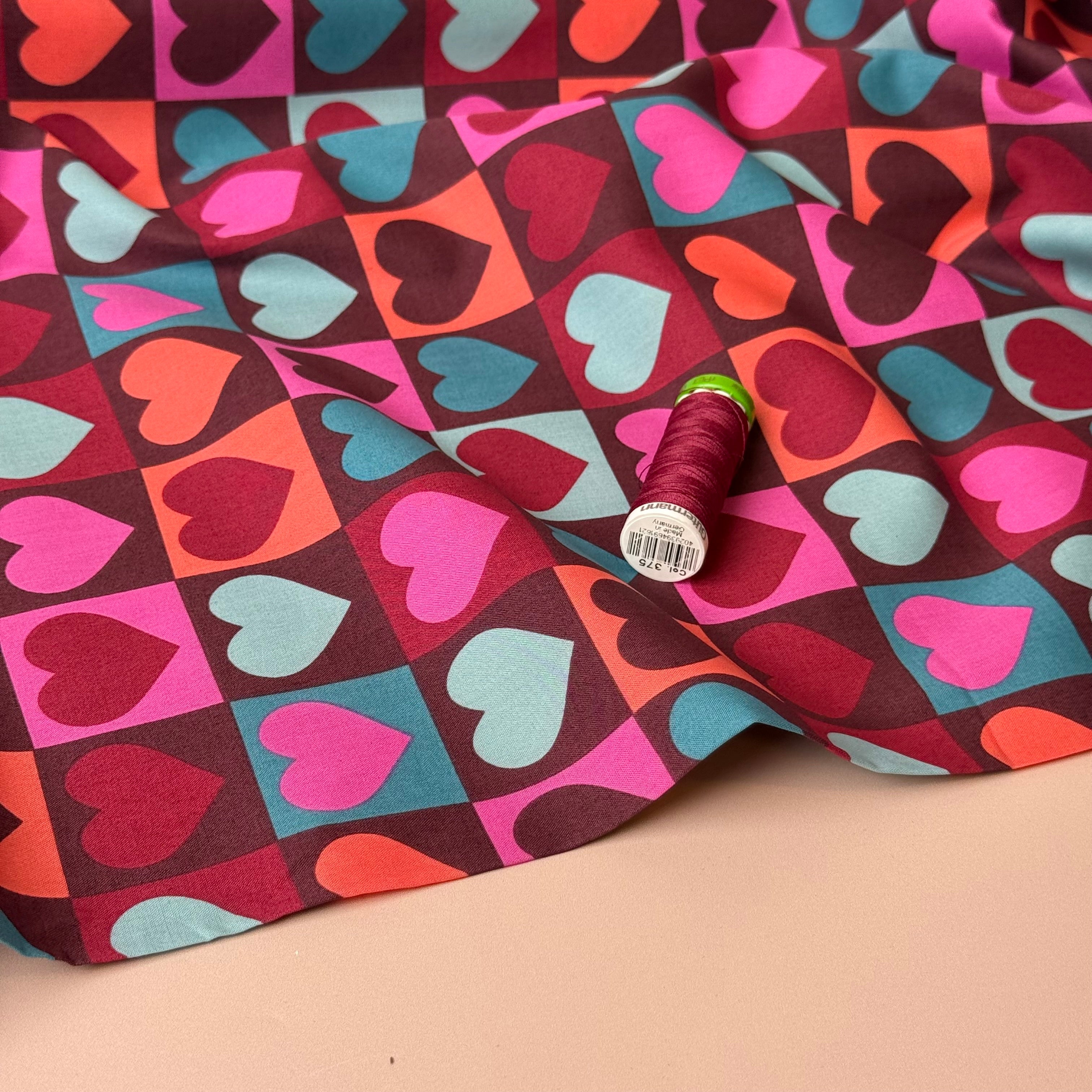 Hearts on Mahogany Cotton Poplin Fabric