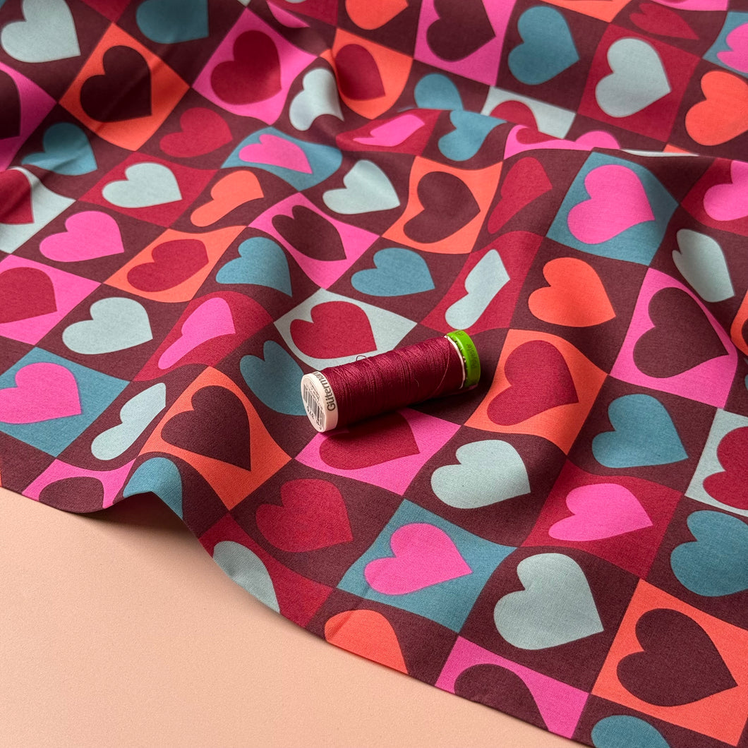 Hearts on Mahogany Cotton Poplin Fabric