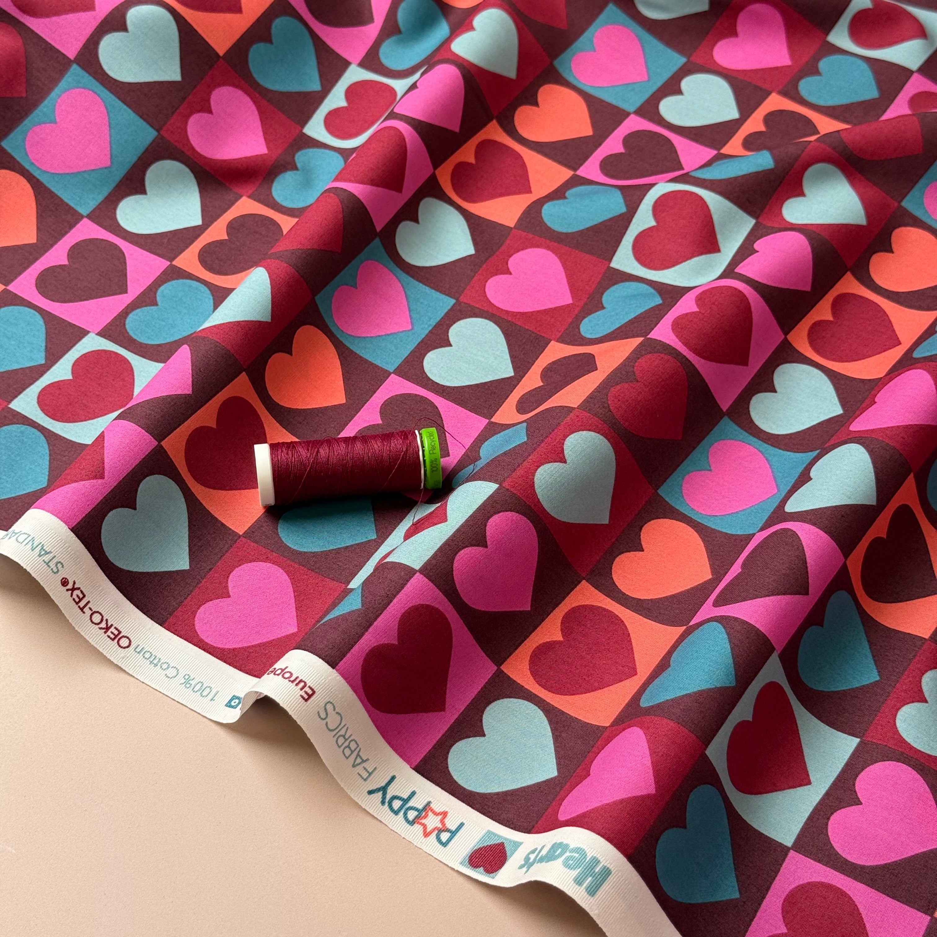 Hearts on Mahogany Cotton Poplin Fabric