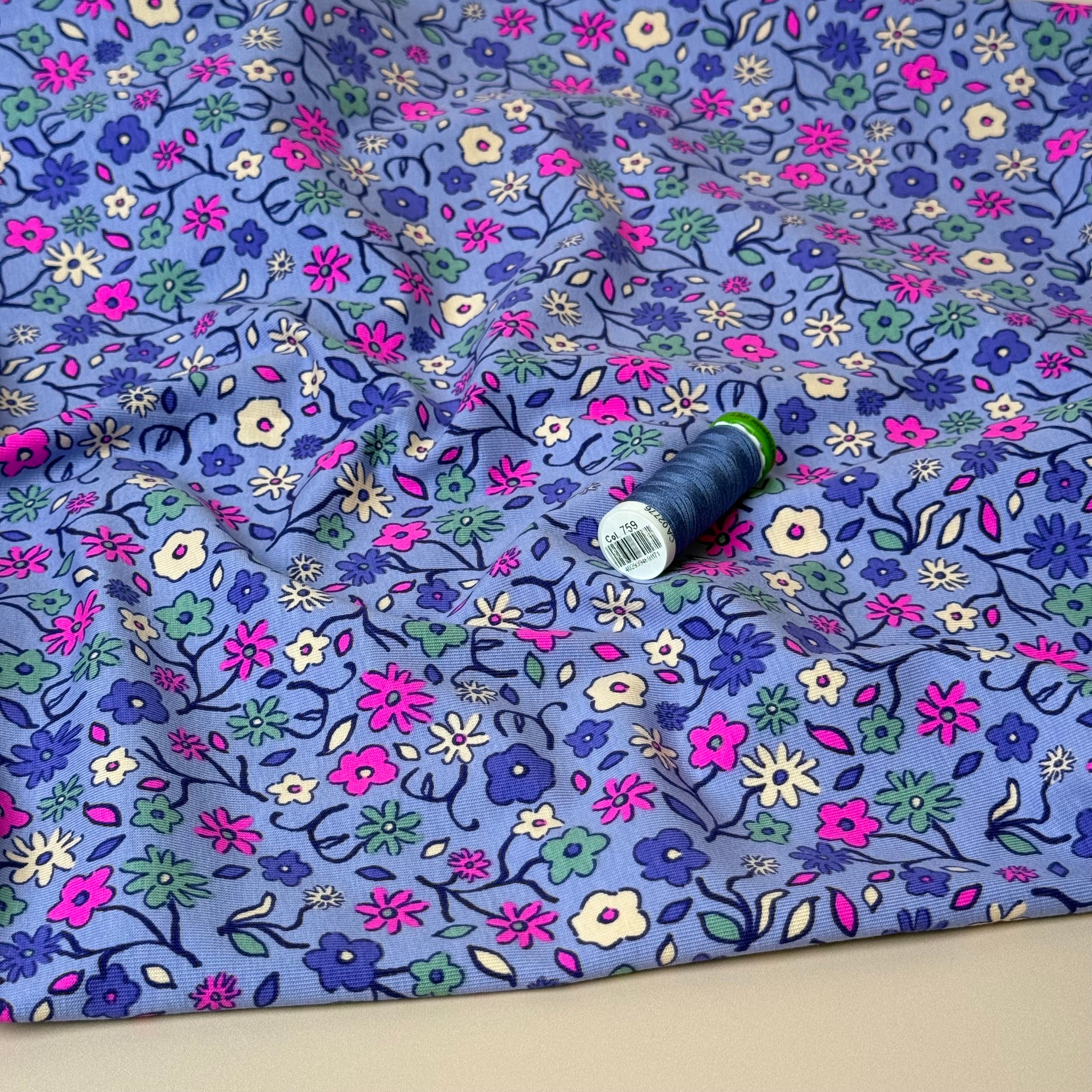 Neon Ditsy Florals Purple Cotton Jersey