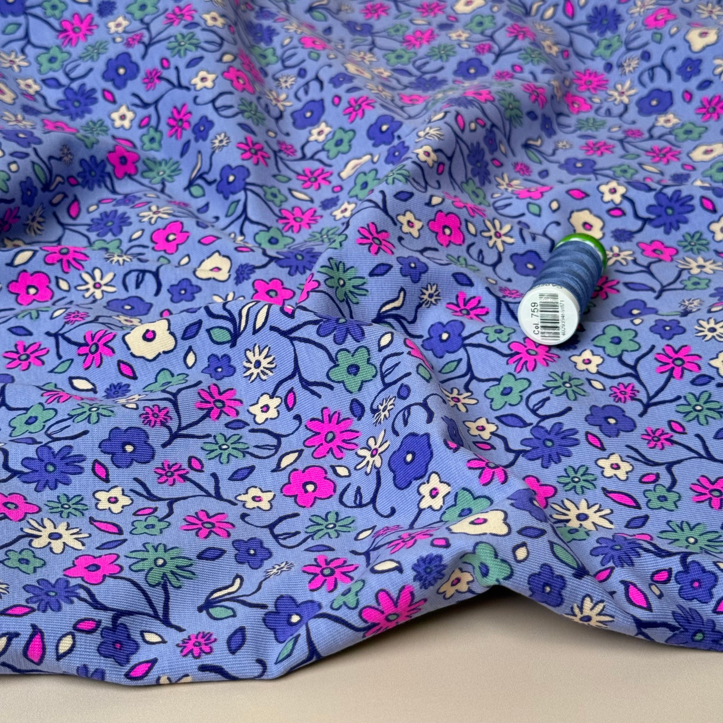 Neon Ditsy Florals Purple Cotton Jersey