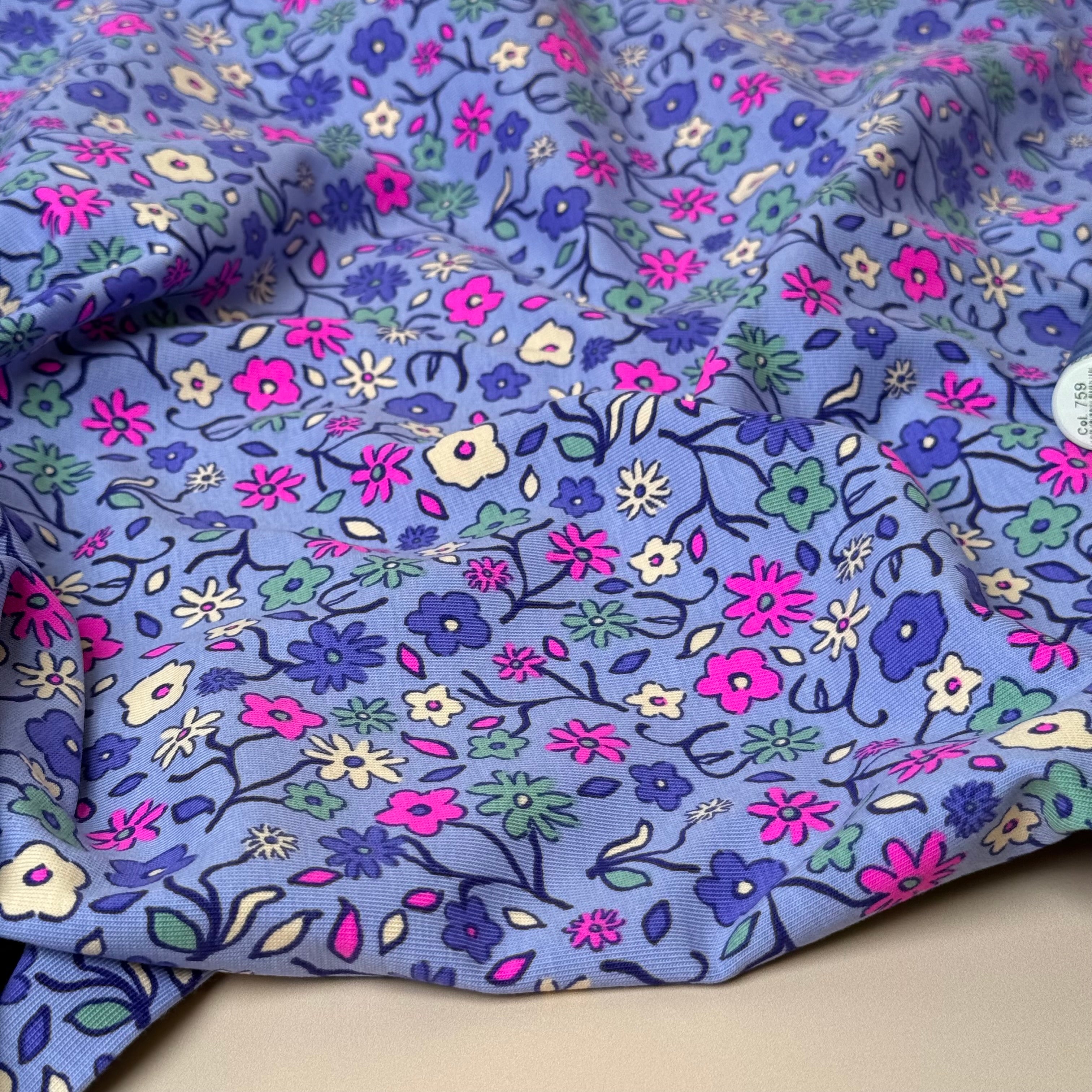 Neon Ditsy Florals Purple Cotton Jersey