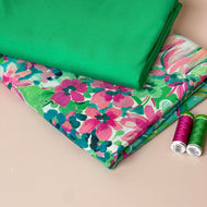 Make an Outfit Colour Bundle - Watercolour Blooms Green Viscose & Green Cotton Jersey