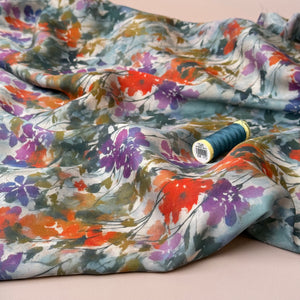 Hazy Autumn Flowers Viscose Sateen Fabric