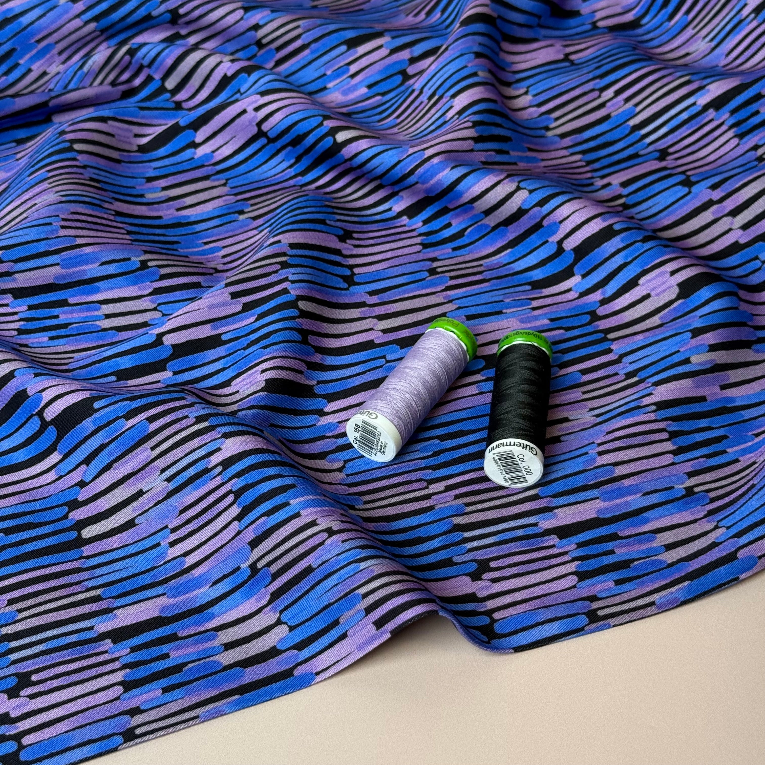 Rosella Watercolour Lines Viscose Twill with Stretch