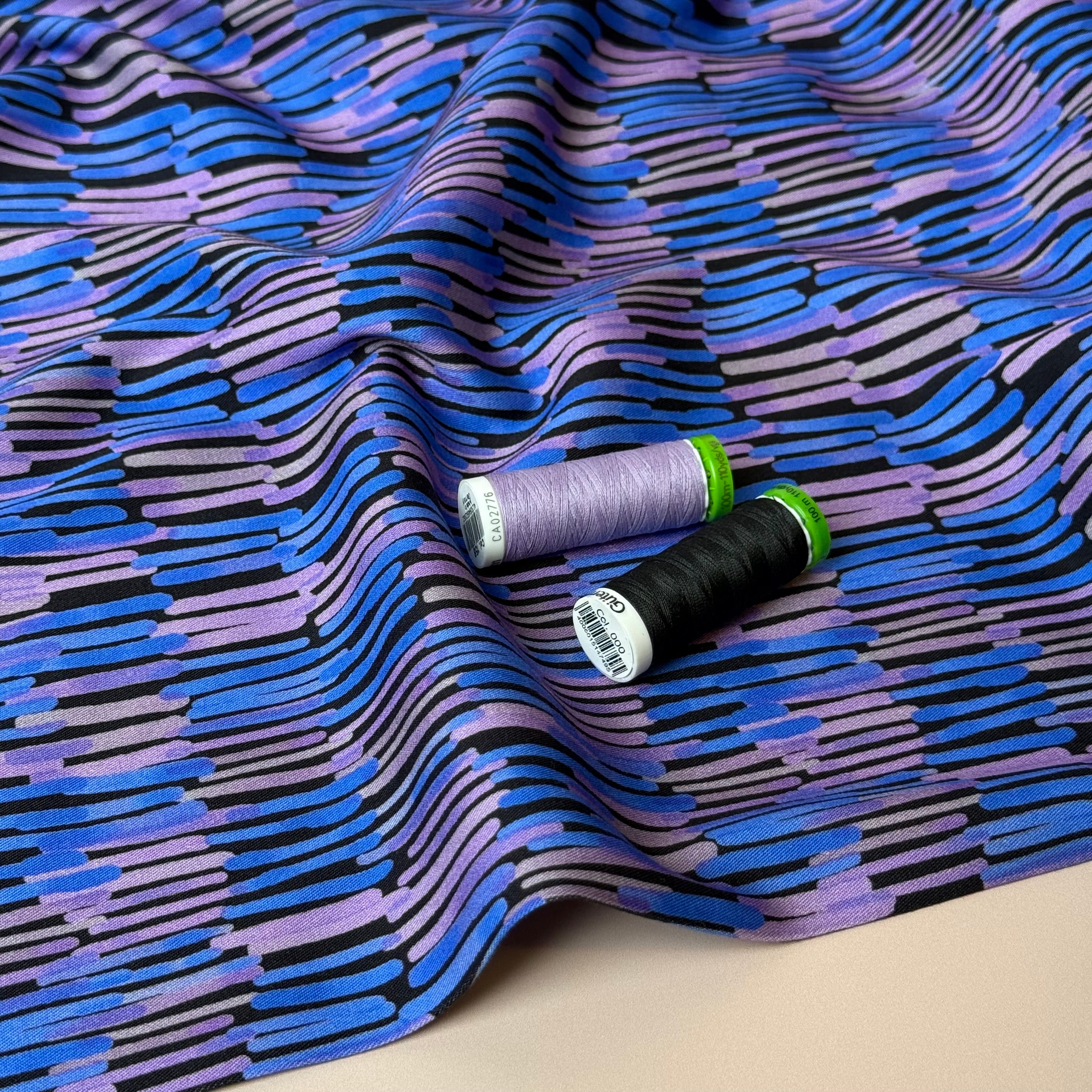 Rosella Watercolour Lines Viscose Twill with Stretch