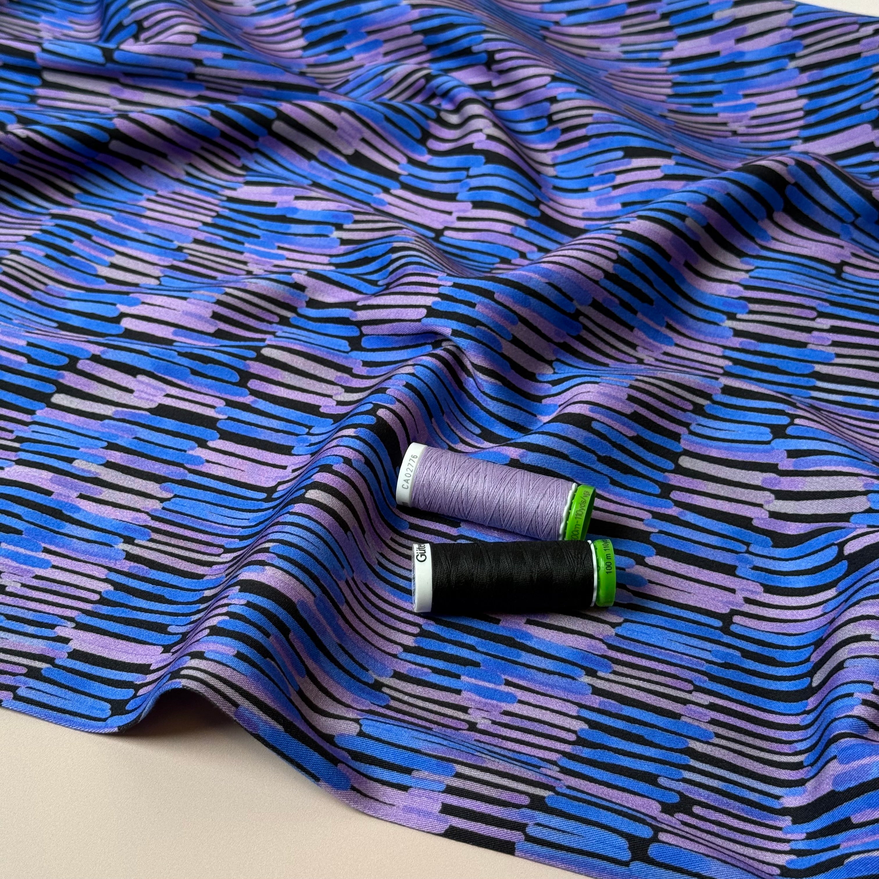 Rosella Watercolour Lines Viscose Twill with Stretch