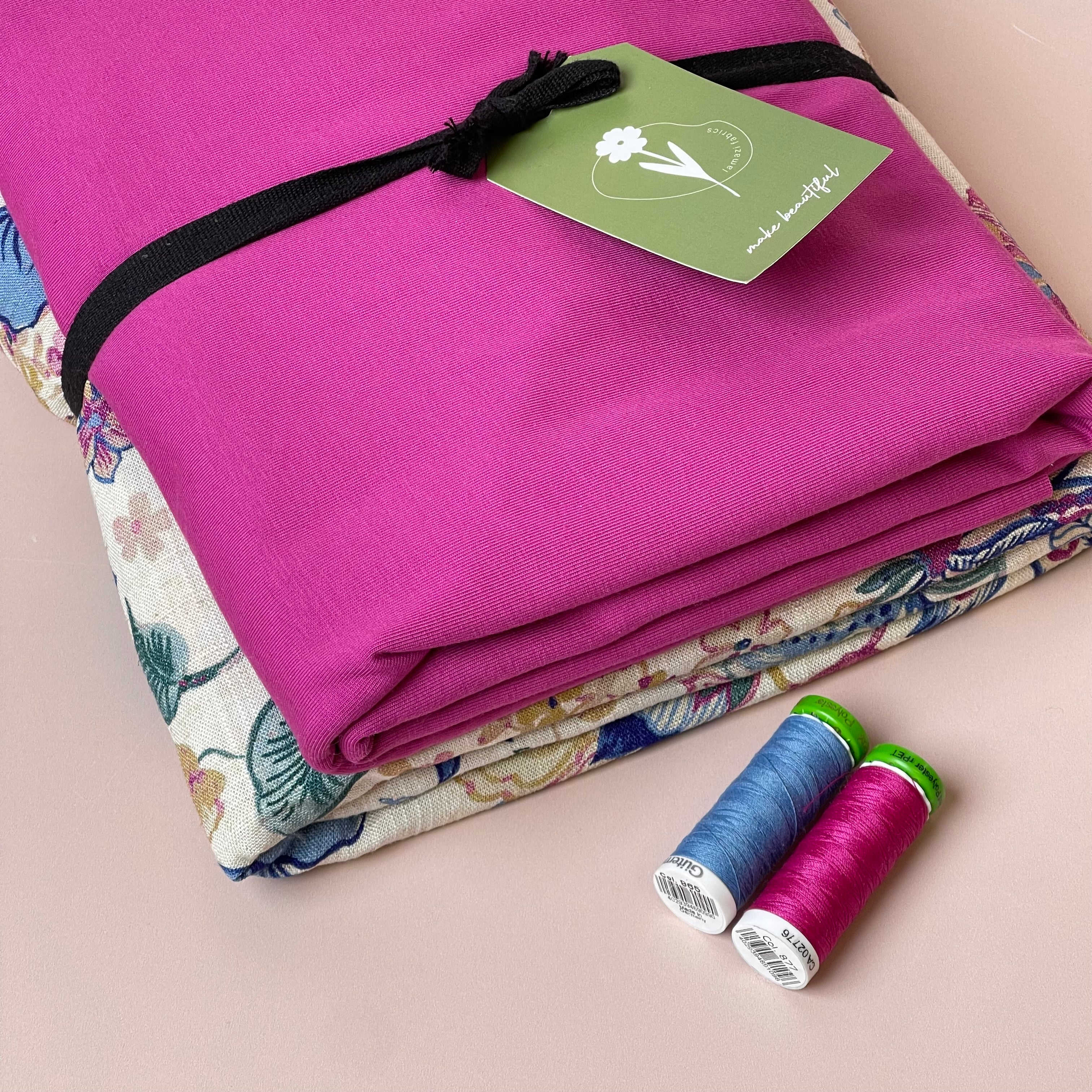 Make an Outfit Colour Bundle - Henna Flowers Summer Viscose Linen & Pink Cotton Jersey