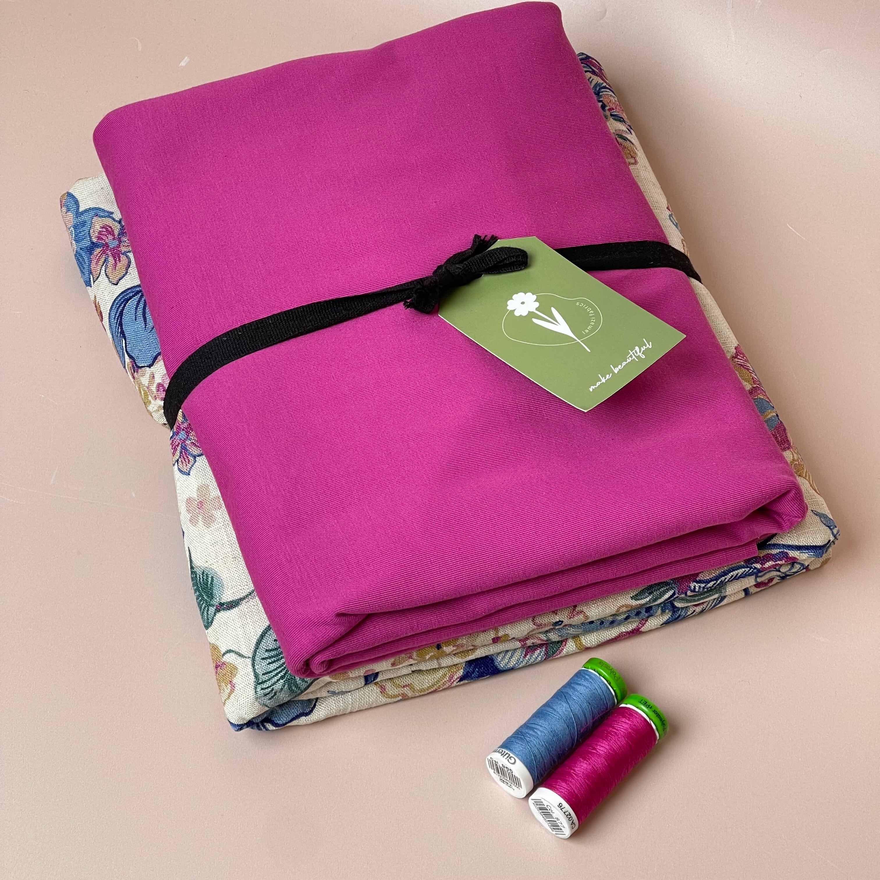 Make an Outfit Colour Bundle - Henna Flowers Summer Viscose Linen & Pink Cotton Jersey