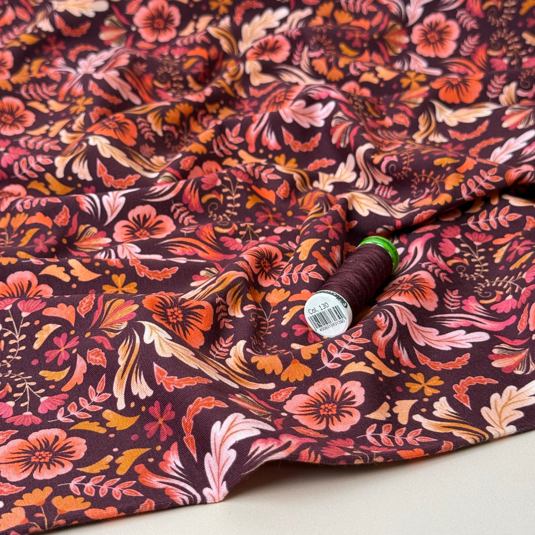 Autumn Serenity Mahogany Cotton Jersey Fabric