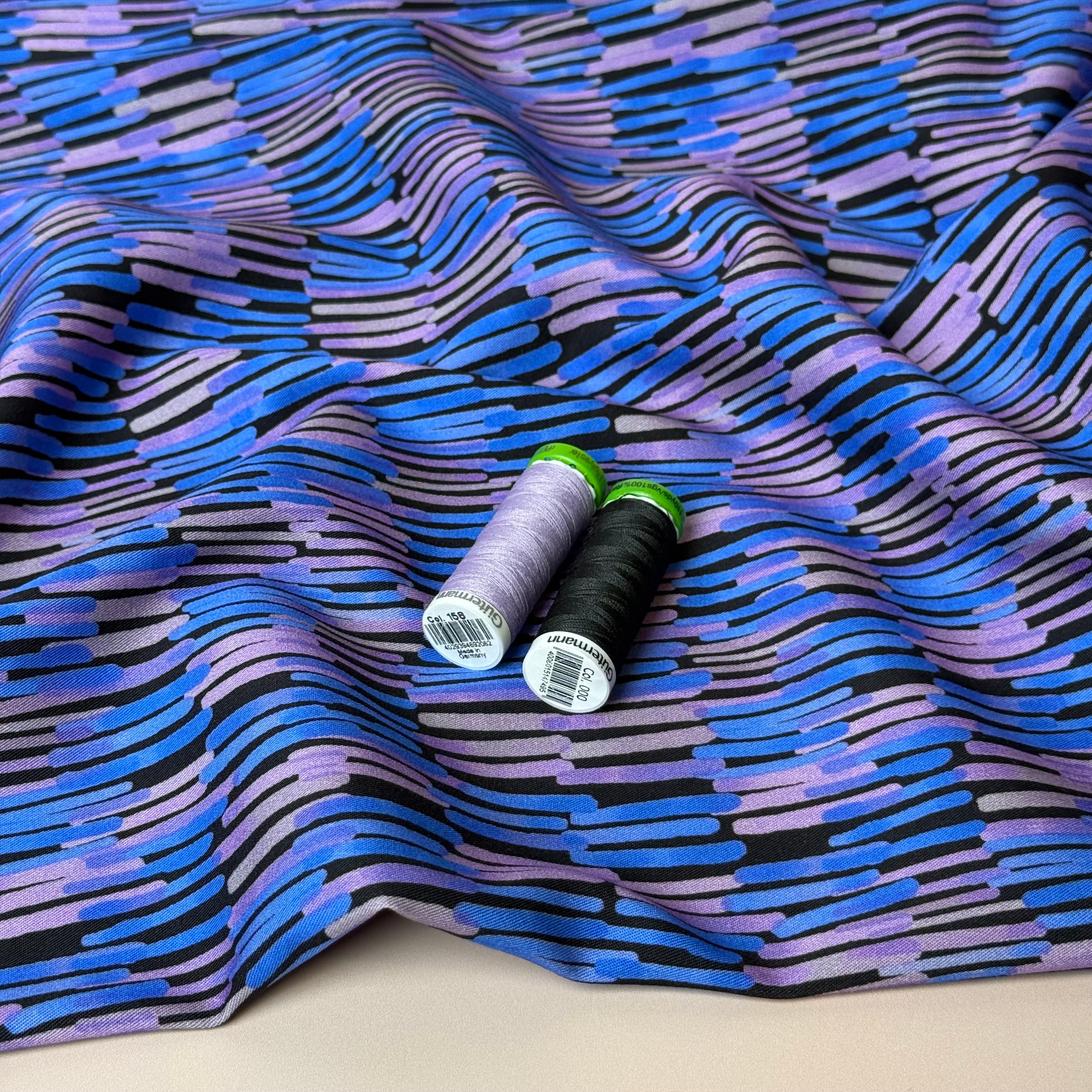 Rosella Watercolour Lines Viscose Twill with Stretch