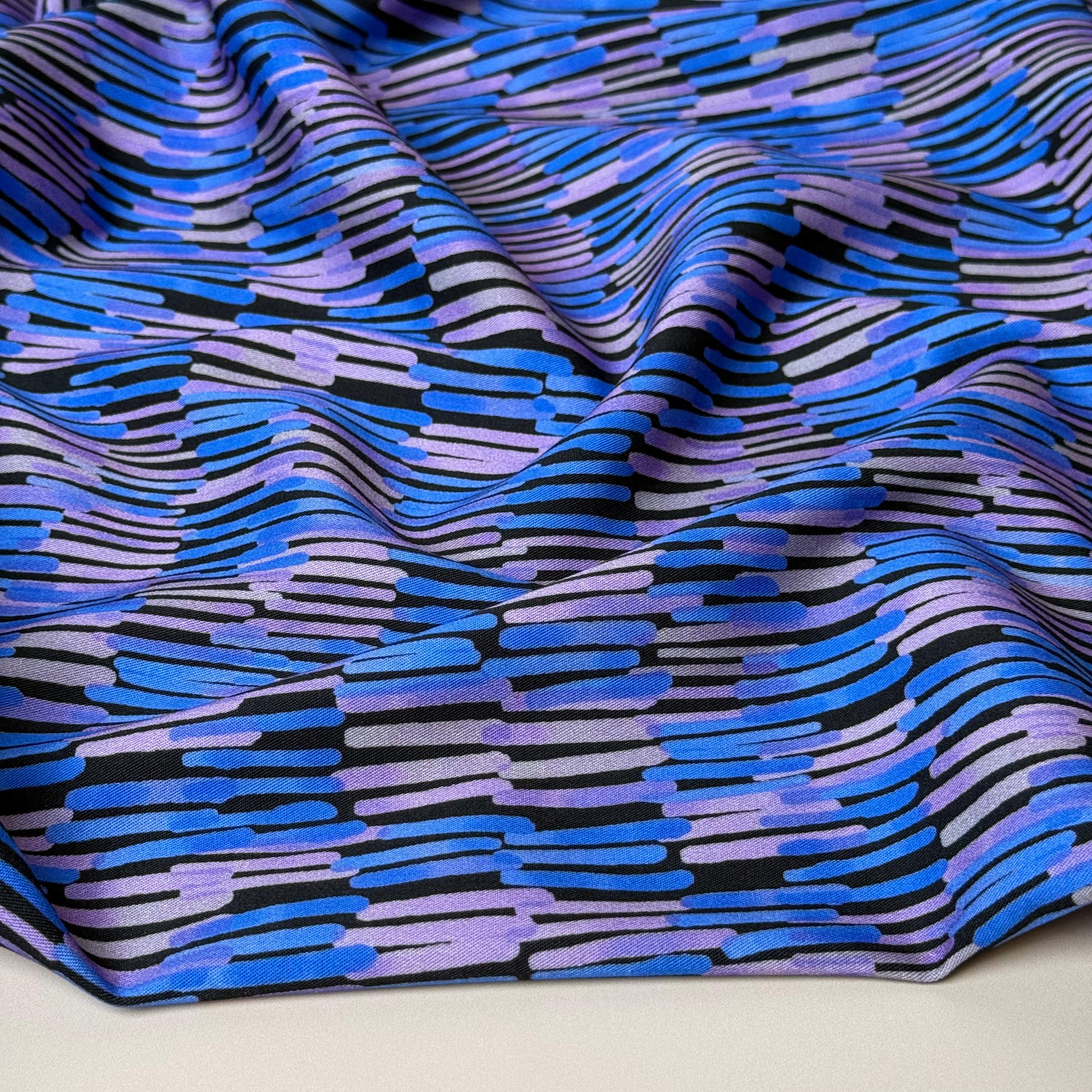 Rosella Watercolour Lines Viscose Twill with Stretch