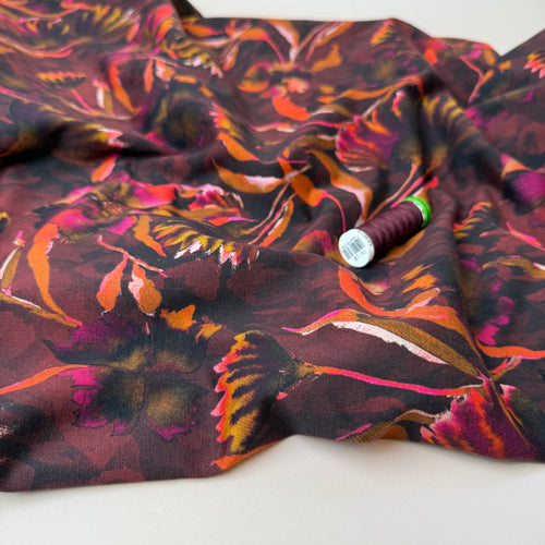 REMNANT 1.36 Metres - Autumn Leaf Brown Cotton Jersey Fabric