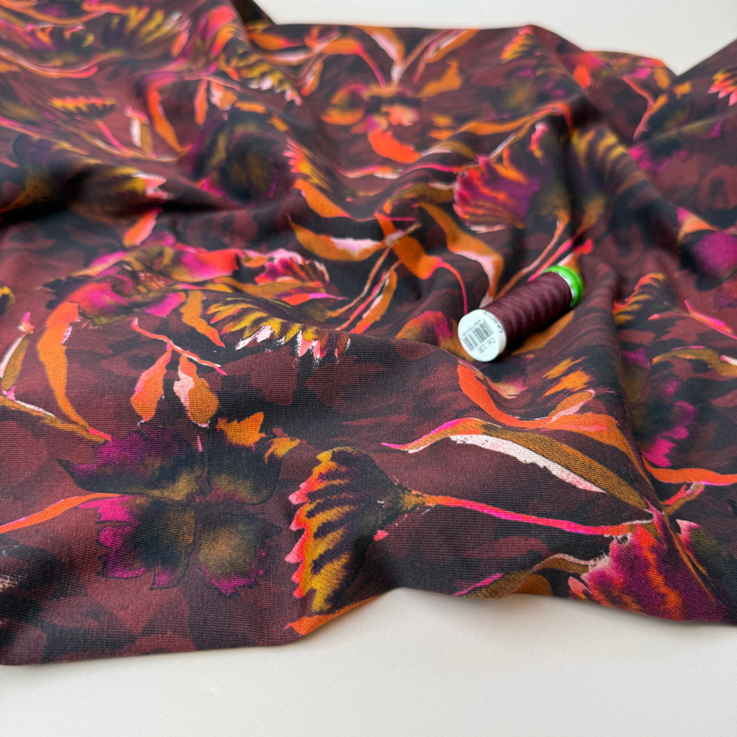 REMNANT 1.36 Metres - Autumn Leaf Brown Cotton Jersey Fabric