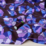 REMNANT 3 Metres - Graphic Purple Poppies Viscose Cotton Fabric