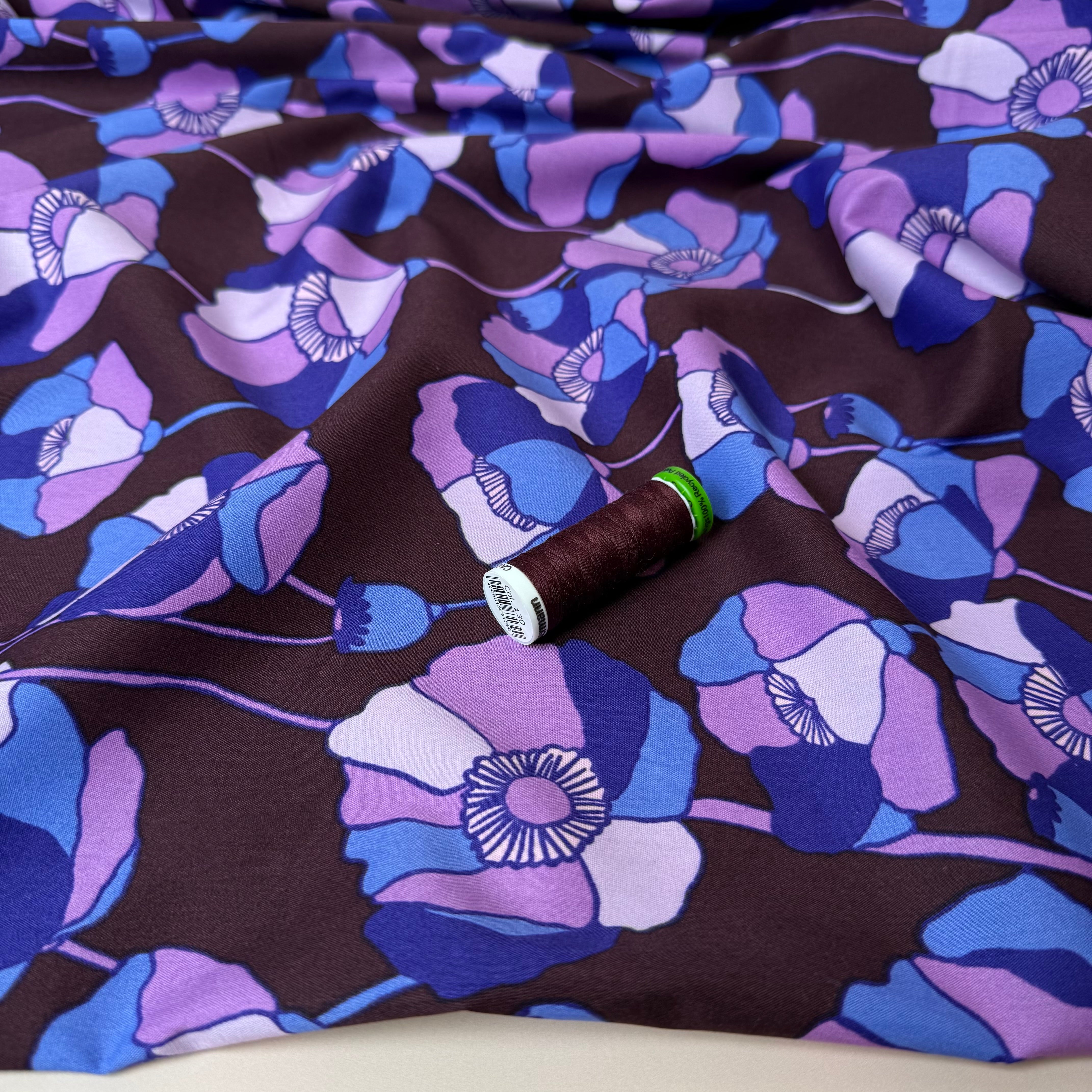 Graphic Purple Poppies Viscose Cotton Fabric