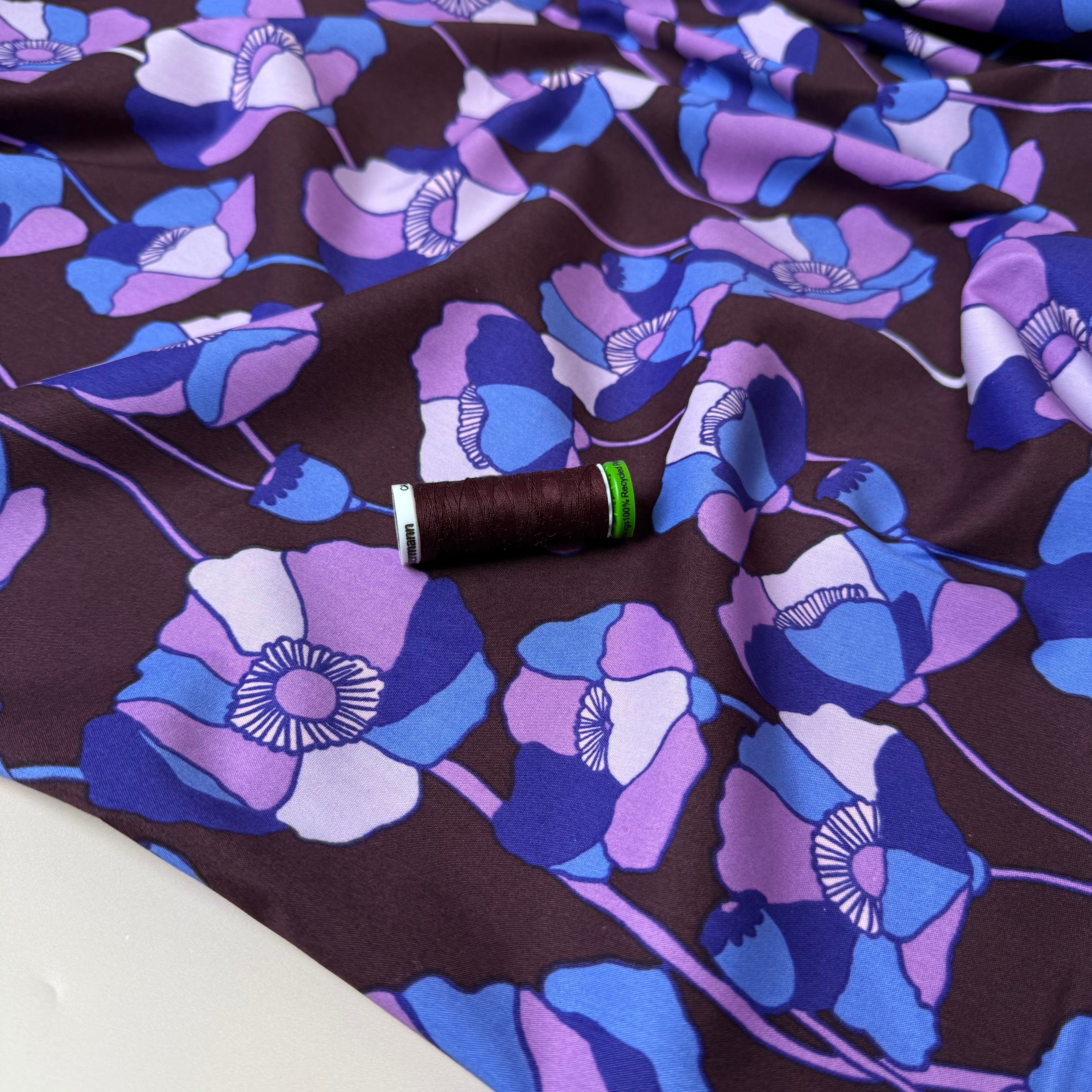 Graphic Purple Poppies Viscose Cotton Fabric