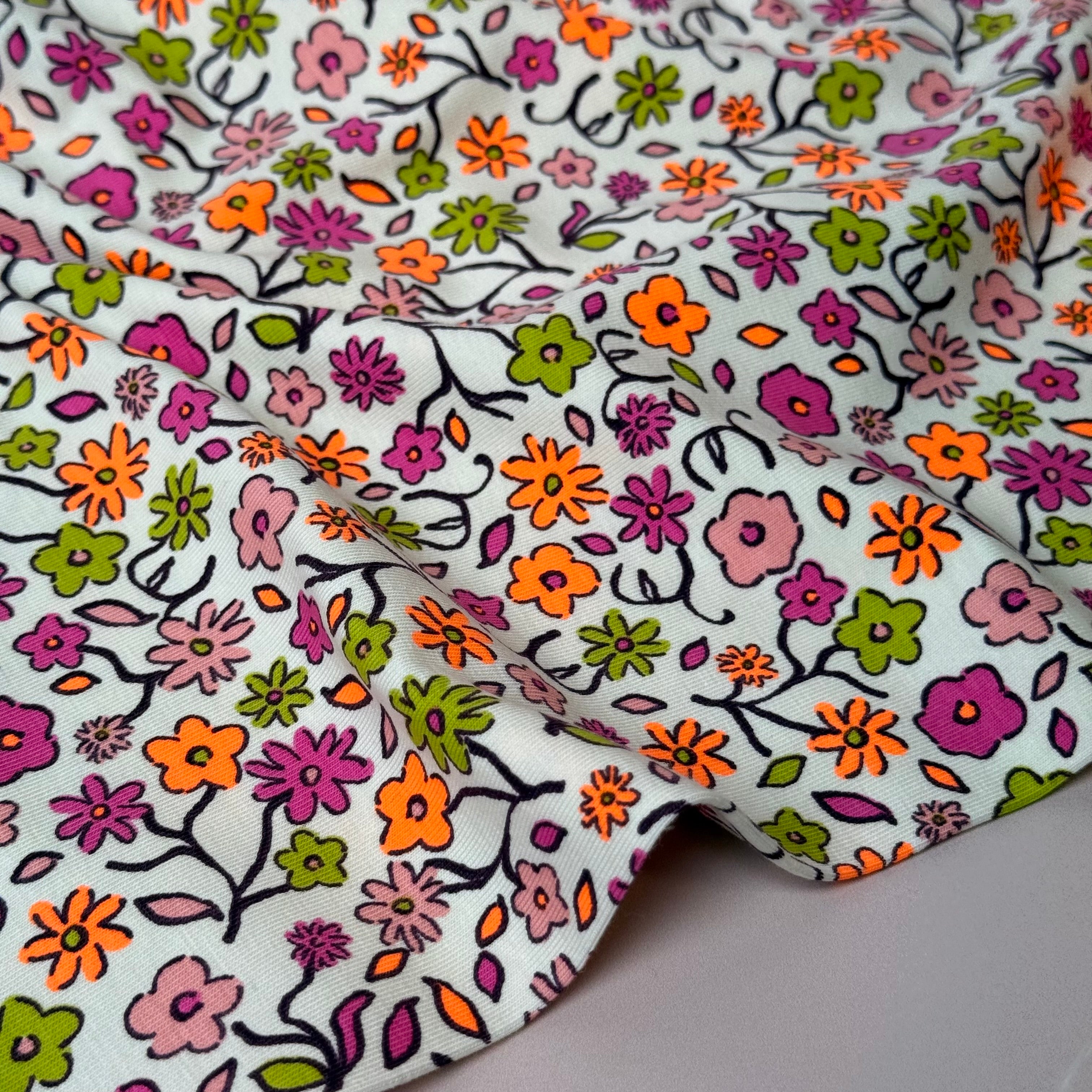 Neon Ditsy Florals Pink Cotton Jersey