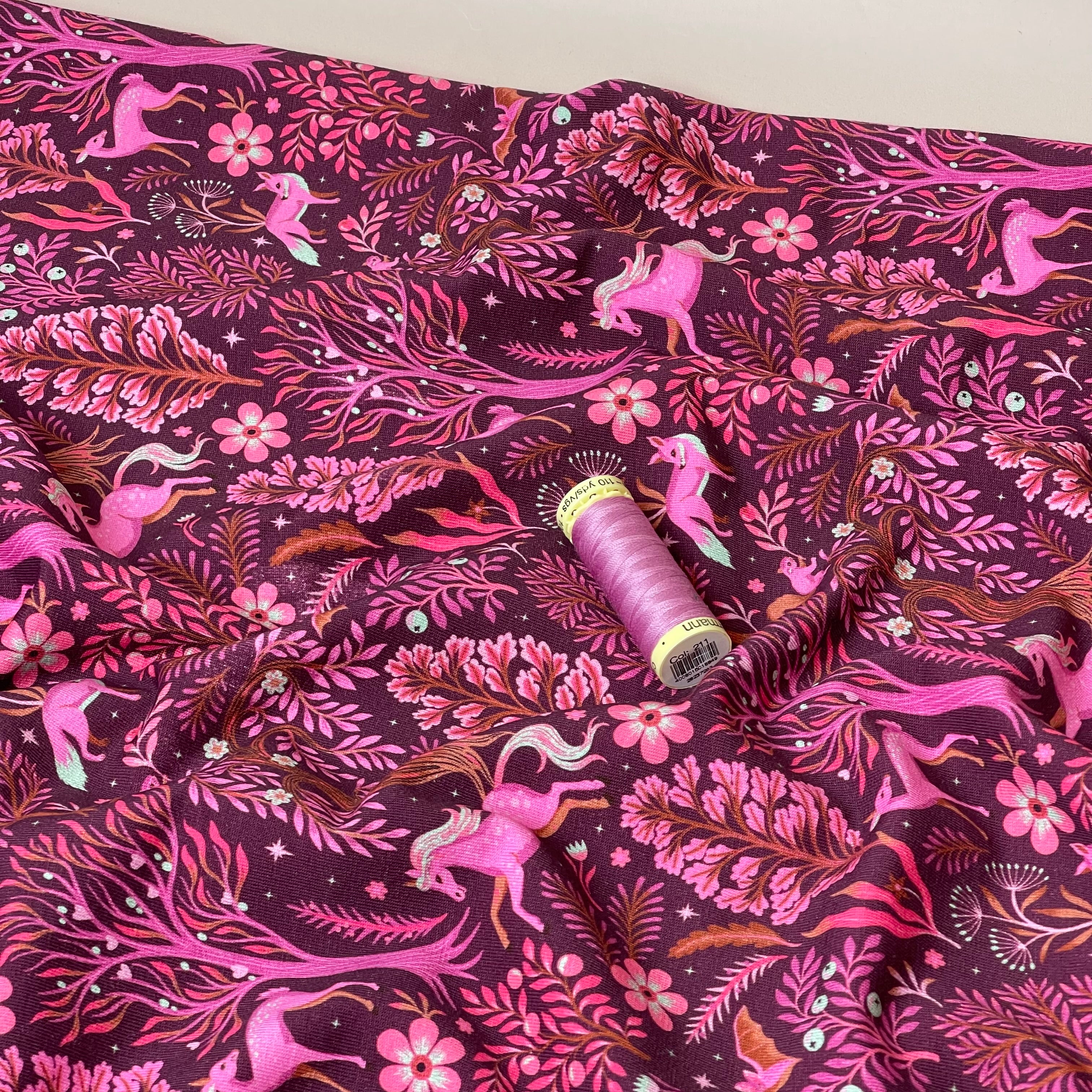 Enchanted Forest Pink Cotton French Terry